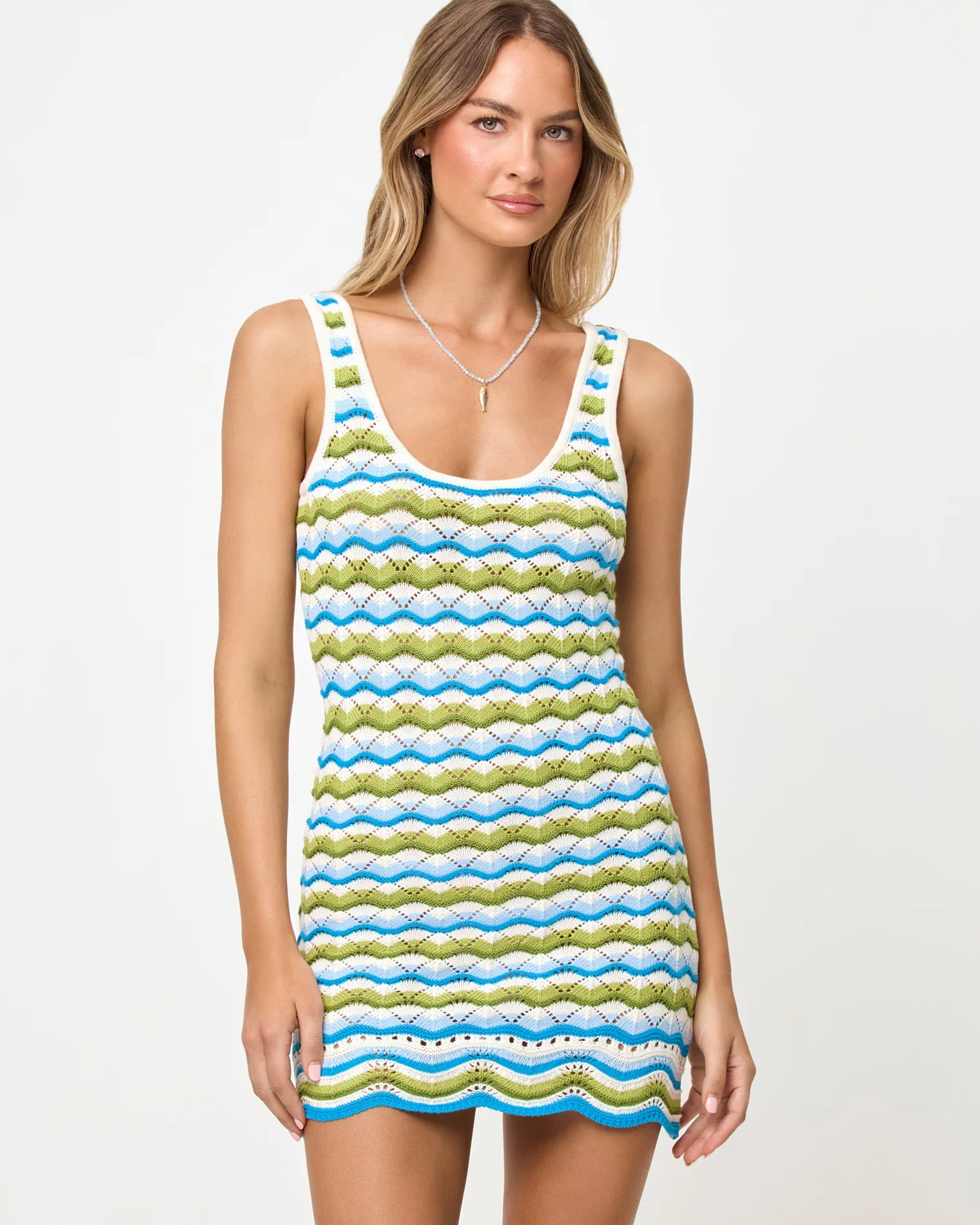 Crochet cotton mini tank dress with colorful stripes