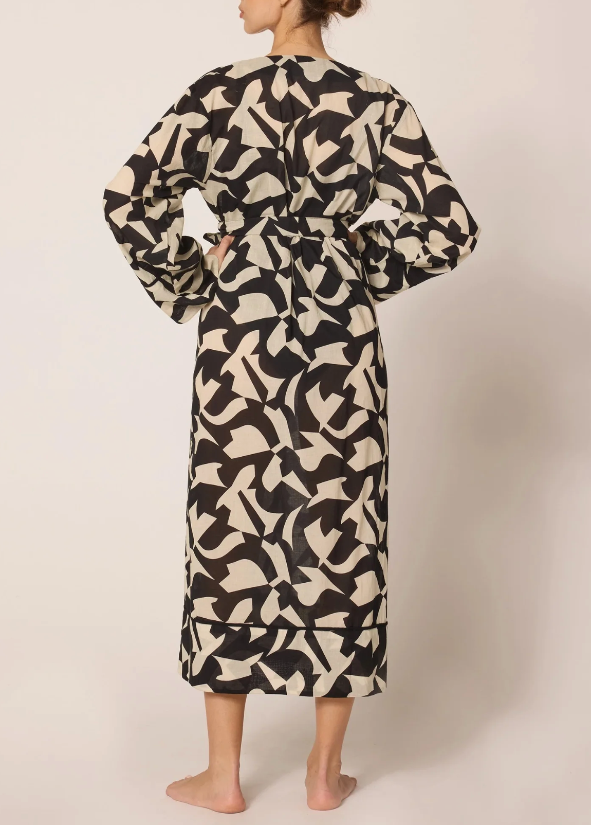 Black And White Printed Kimono