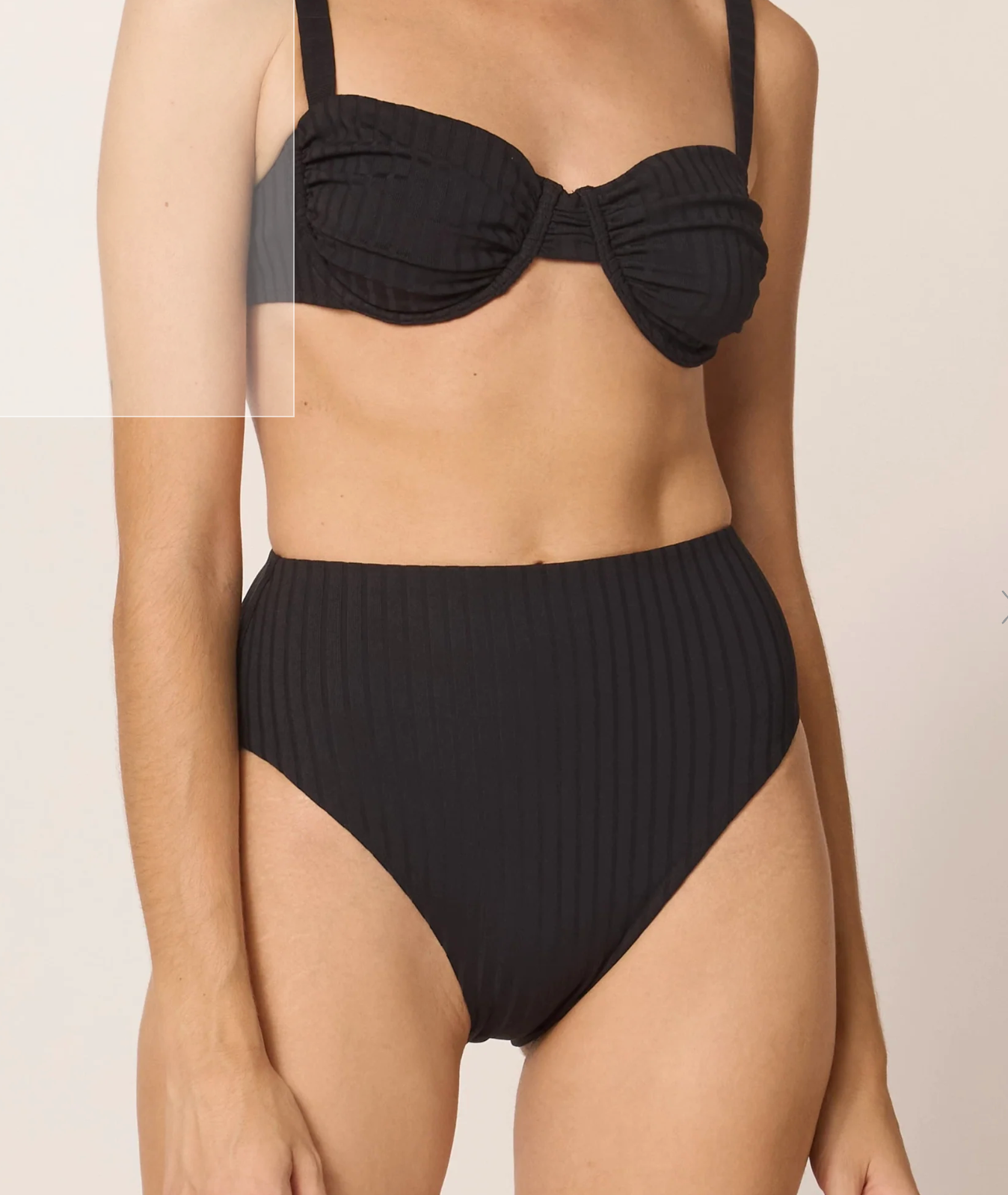 Ribbed black underwire top with adjustable straps