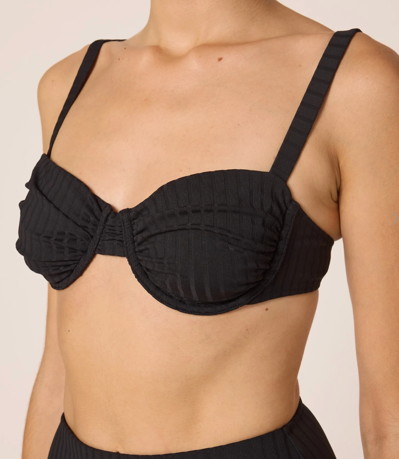 Ribbed black underwire top with adjustable straps
