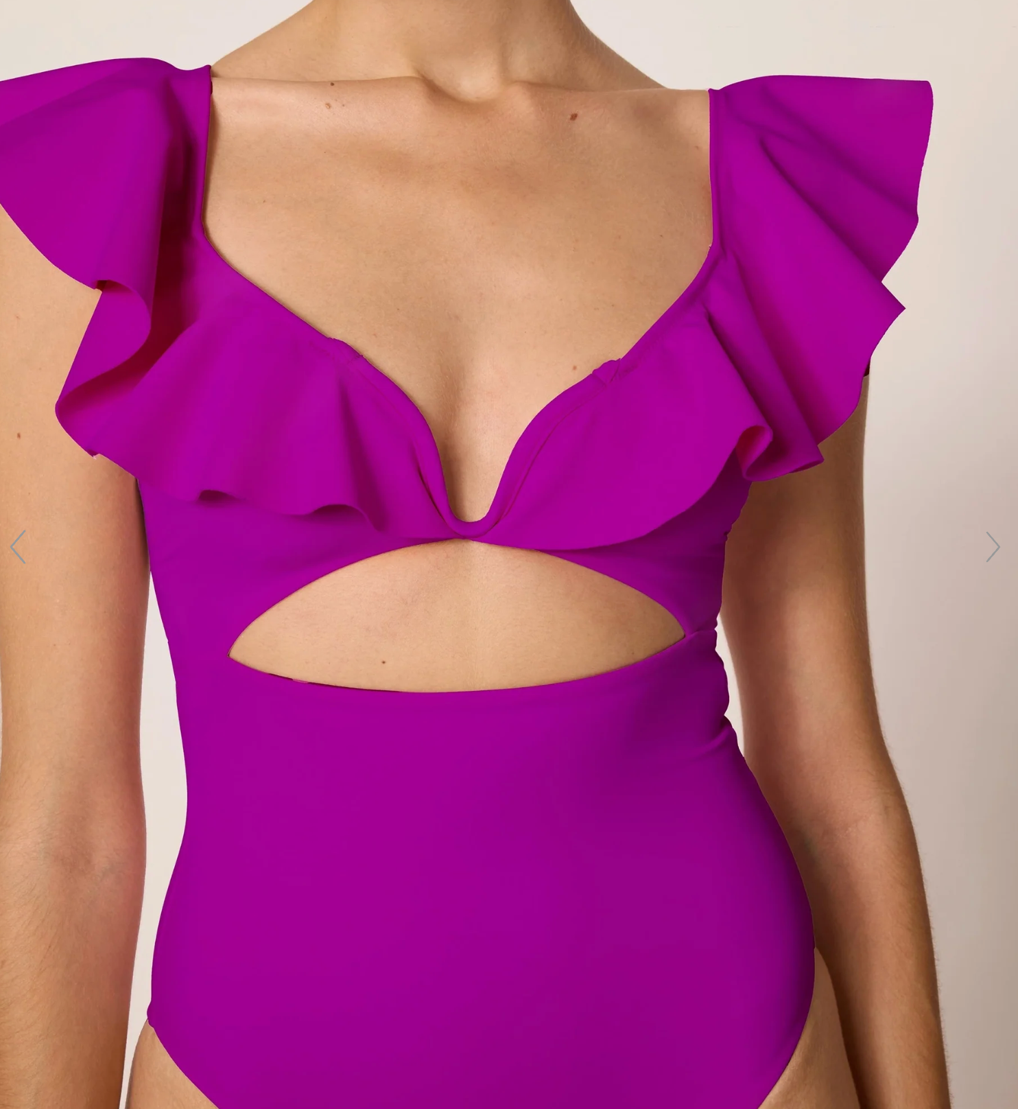Ruffled one piece with v-wire support and a front cutout in purple