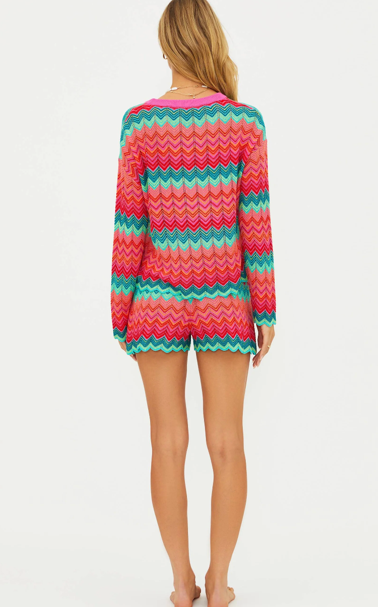 Multicolor sweater with scalloped hem
