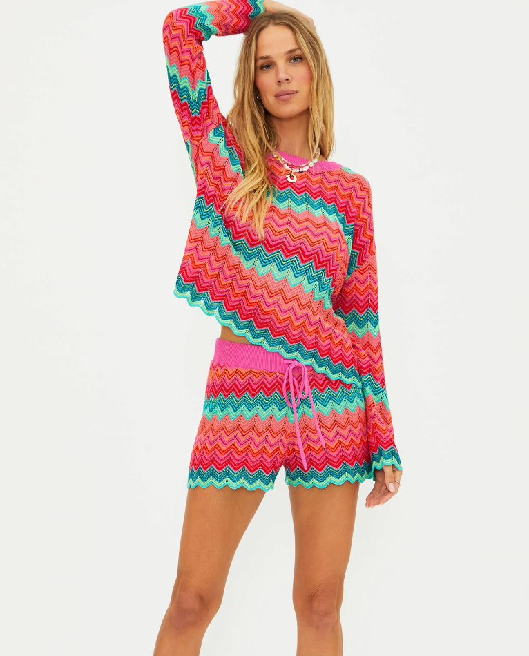 Drawstring knit shorts in multicolor