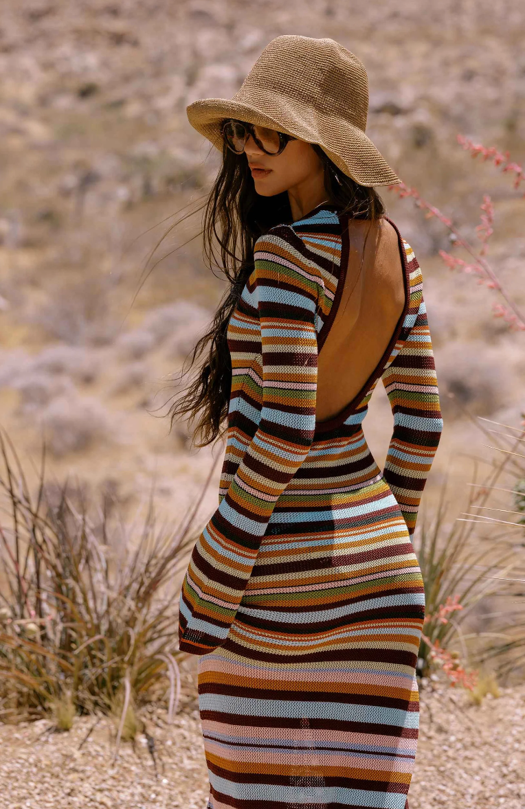 Multicolor Striped Dress With Long Sleeves