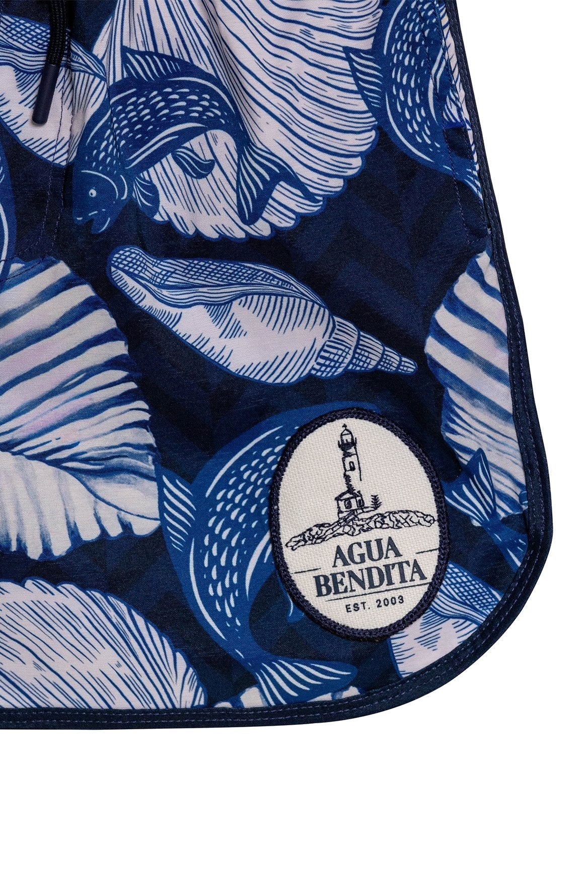 Boys swim trunks in a blue sea inspired print