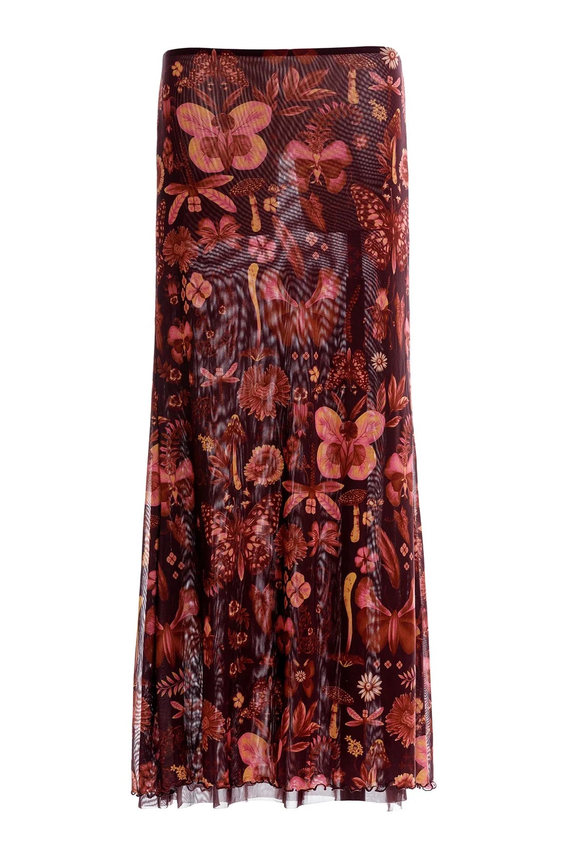 Mesh maxi skirt in floral print.