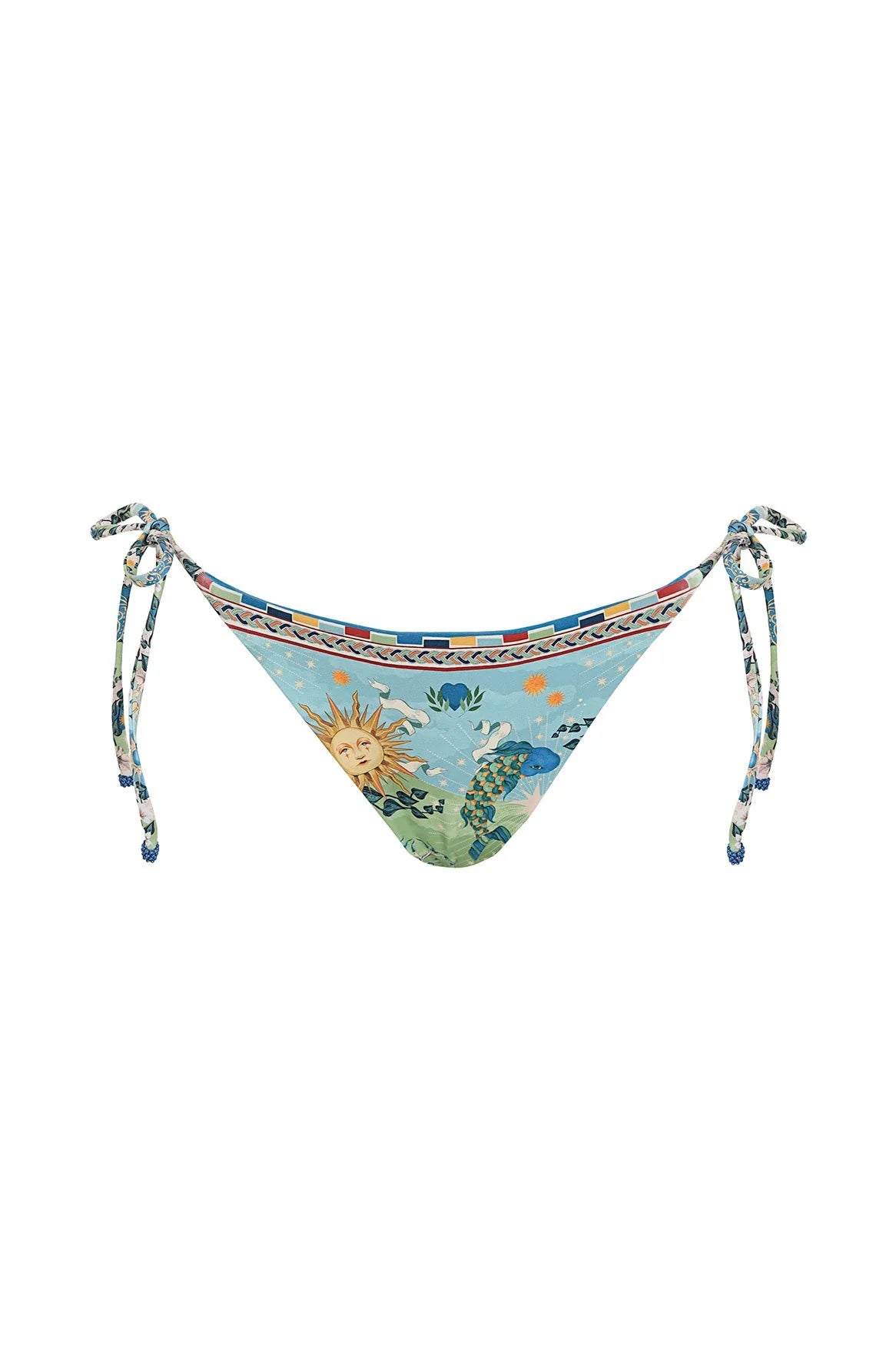 Colorful tie side bikini bottom with ruching in the back