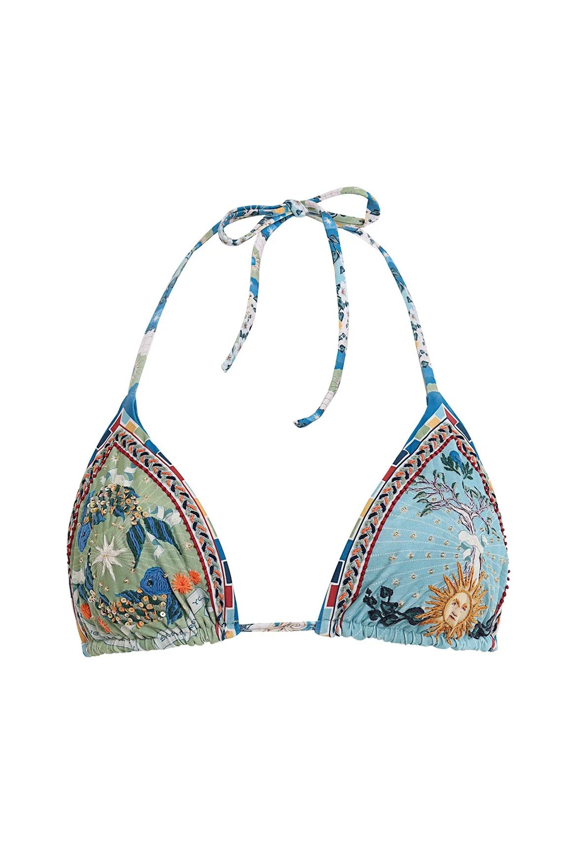 Embroidered triangle top in colorful print