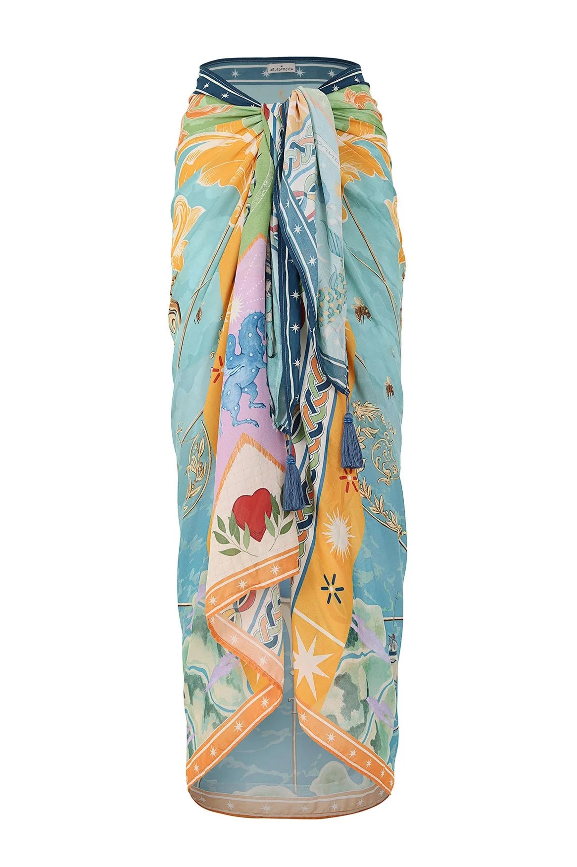 Colorful print tasseled sarong