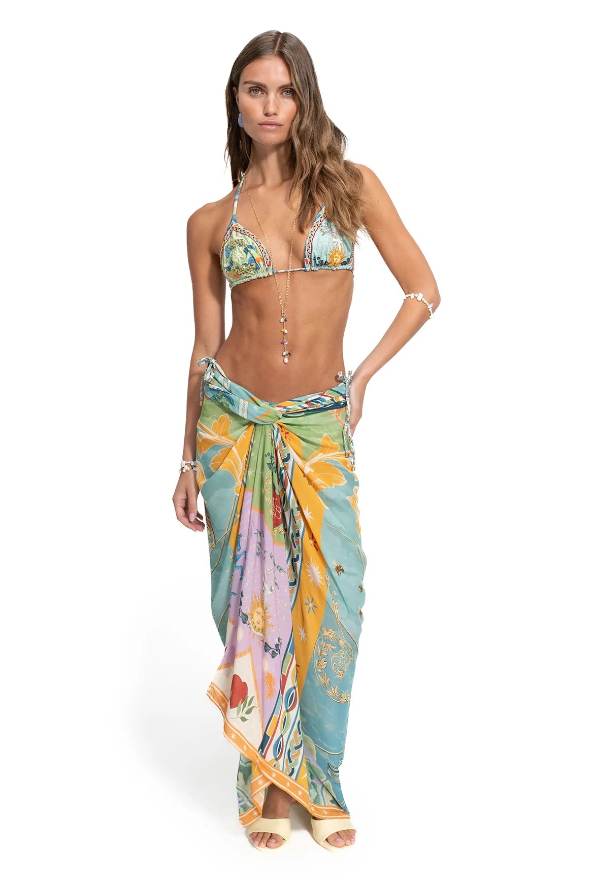Colorful print tasseled sarong
