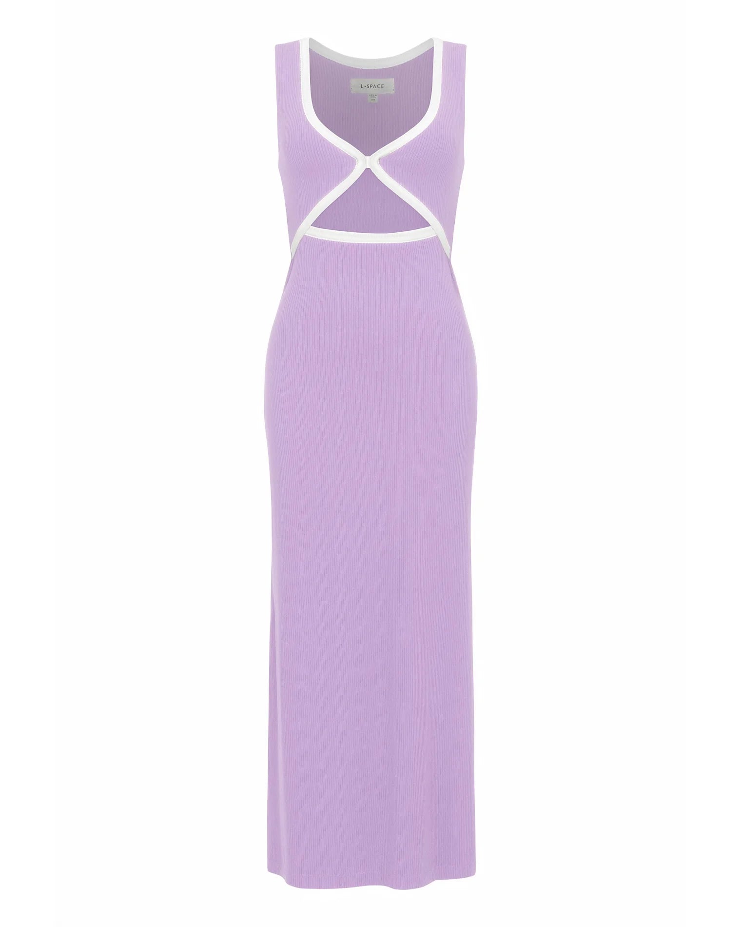 Light purple front cutout dress with cream trim