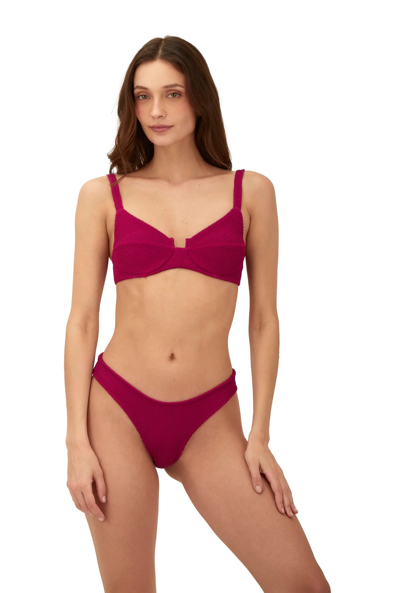 Textured underwire top with tie back in Raspberry