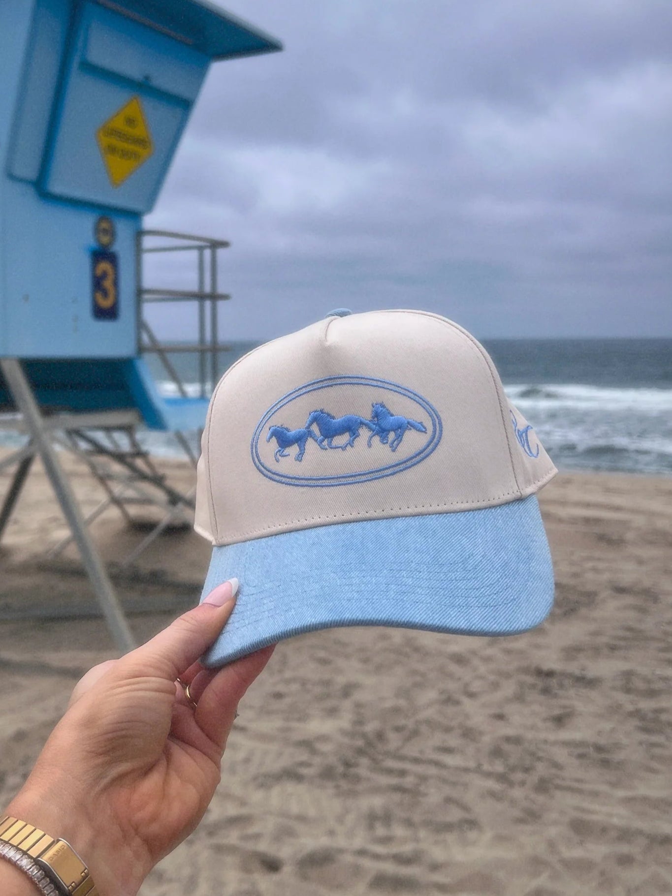 Denim horses trucker hat