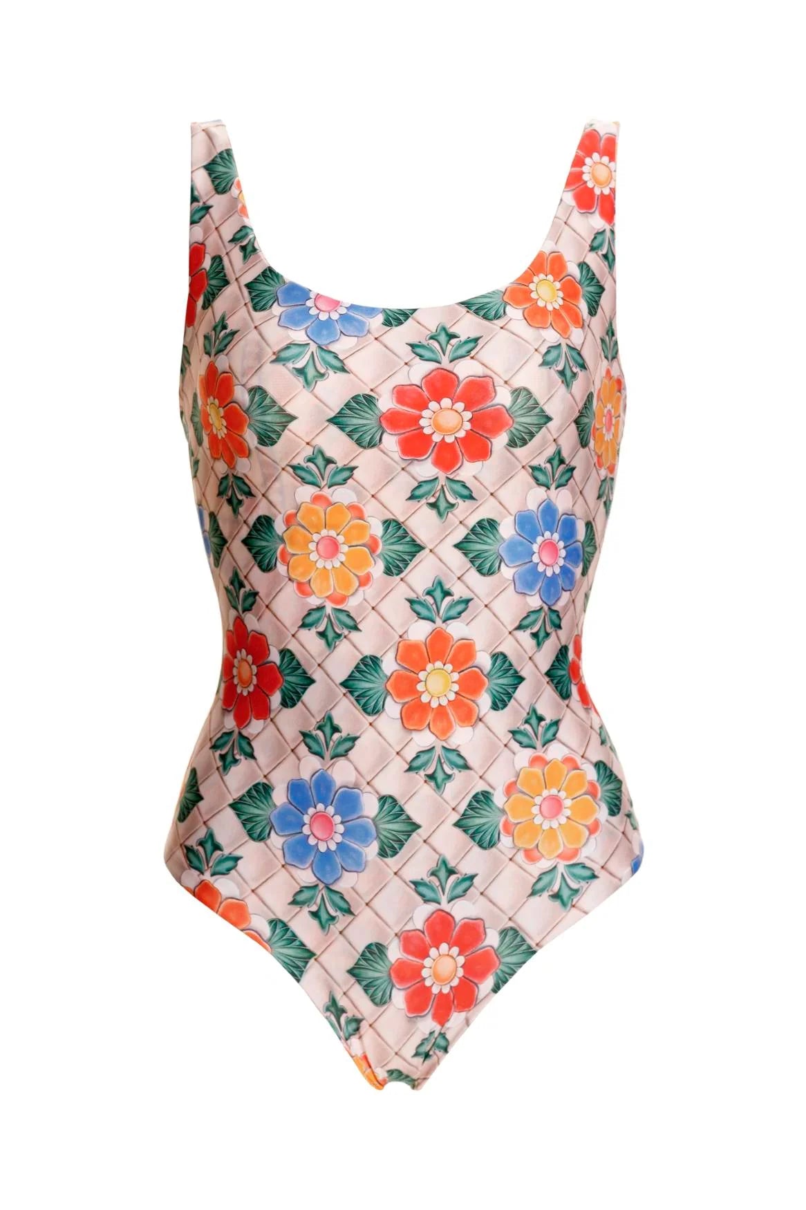 Bright floral print full coverage one piece