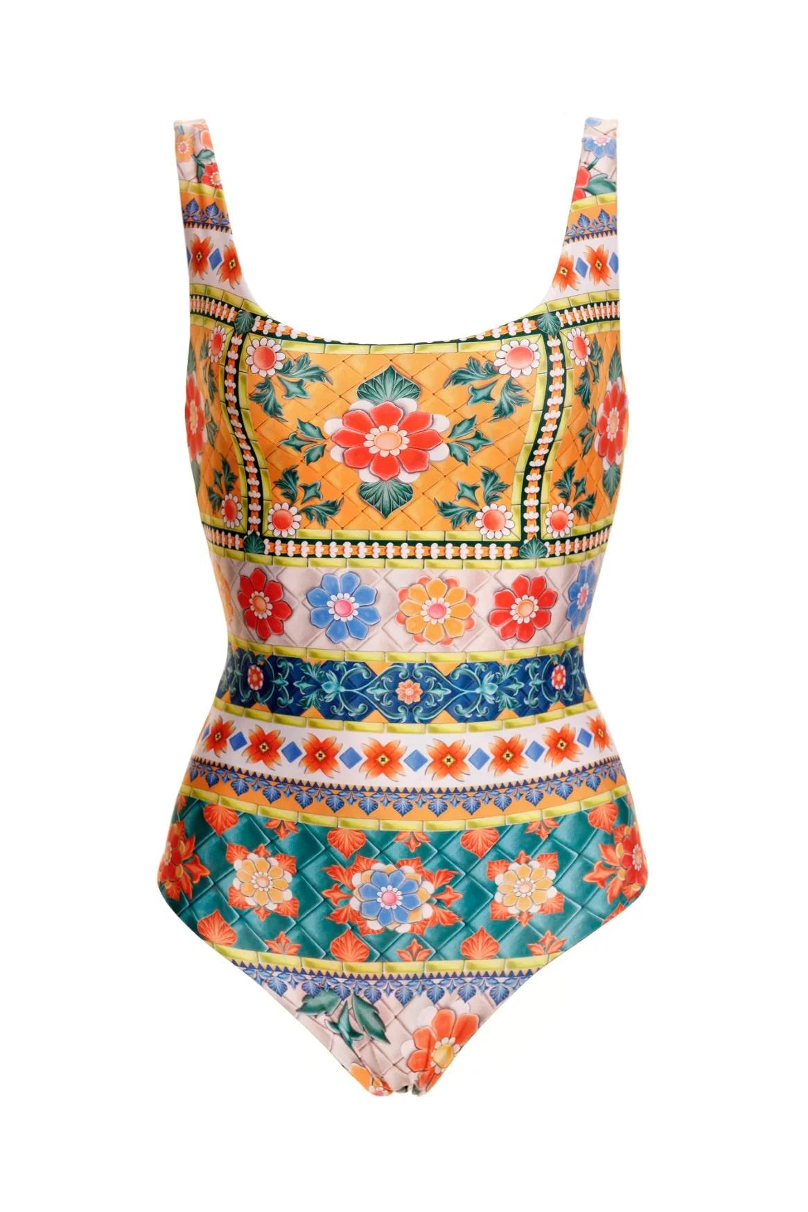 Bright floral print full coverage one piece