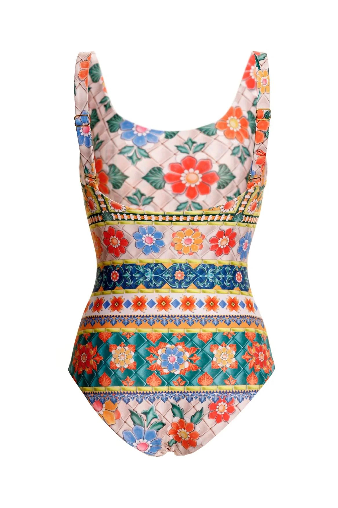 Bright floral print full coverage one piece