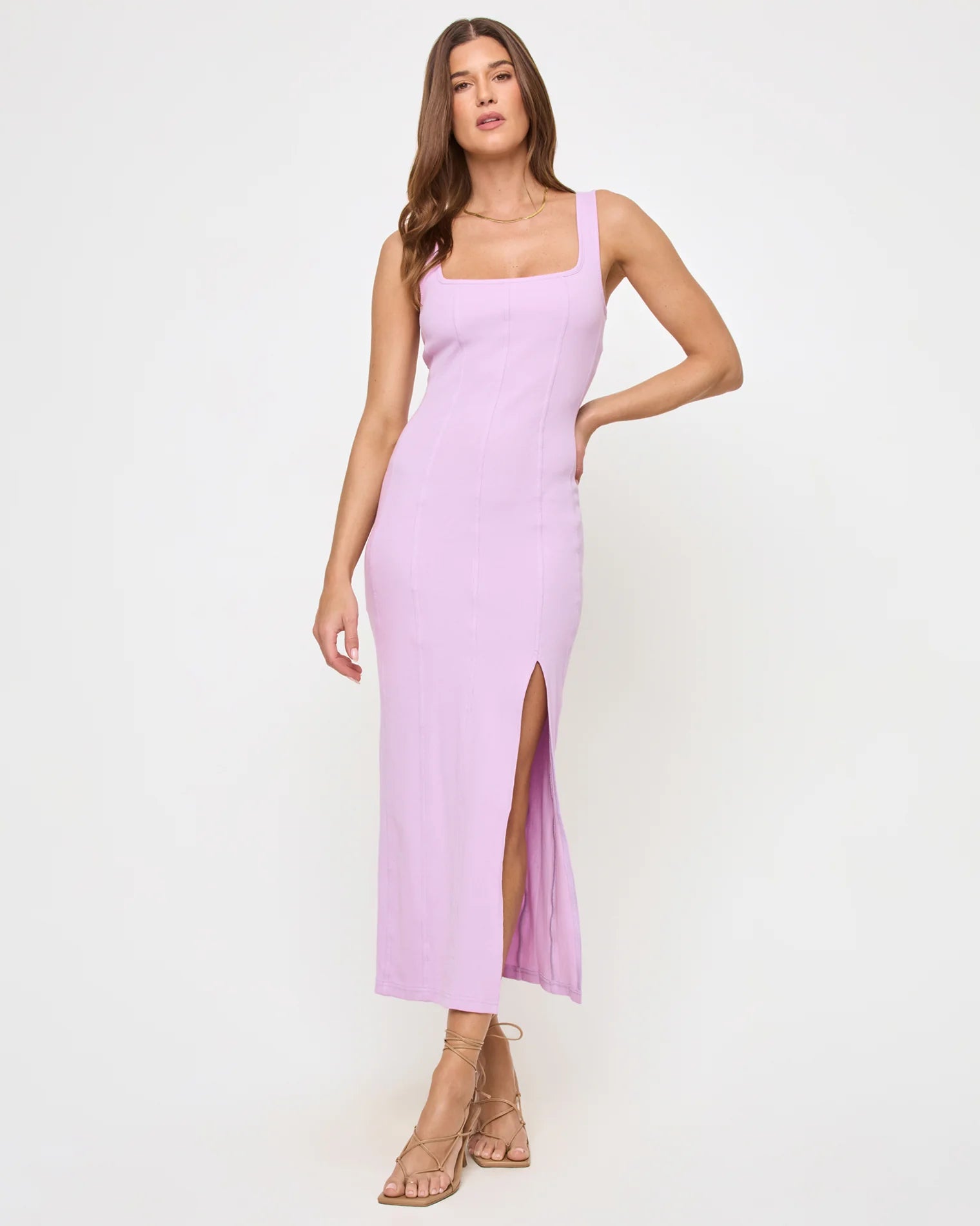 Light purple ribbed midi dress