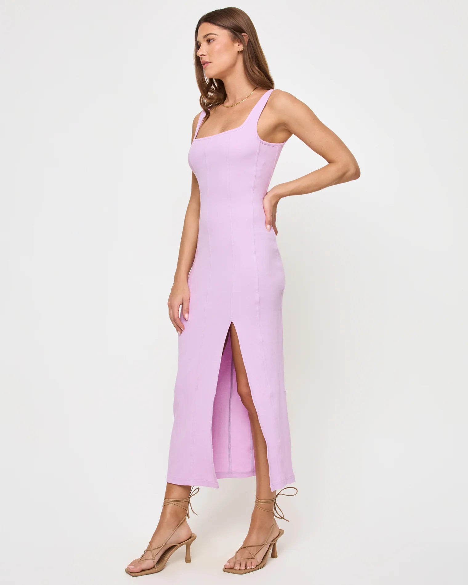 Light purple ribbed midi dress