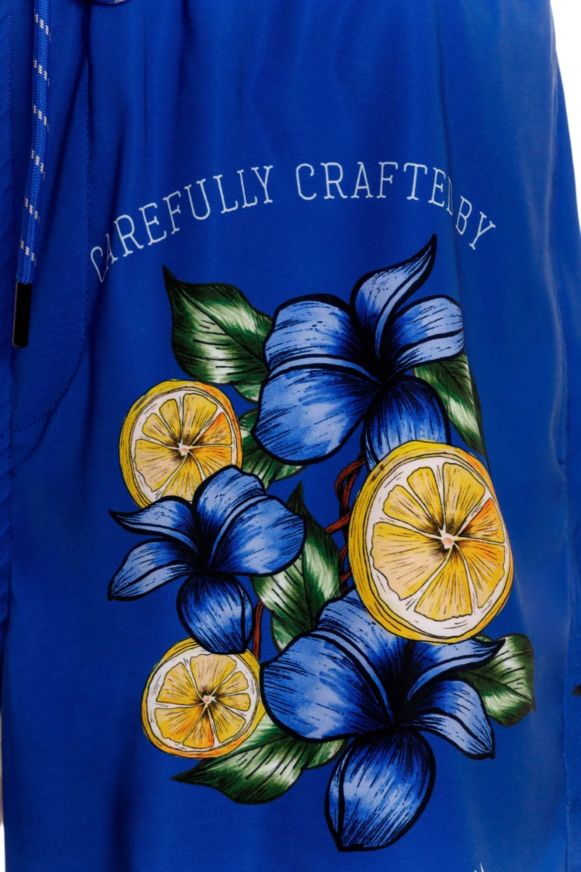 Colorful blue print men's swim trunks