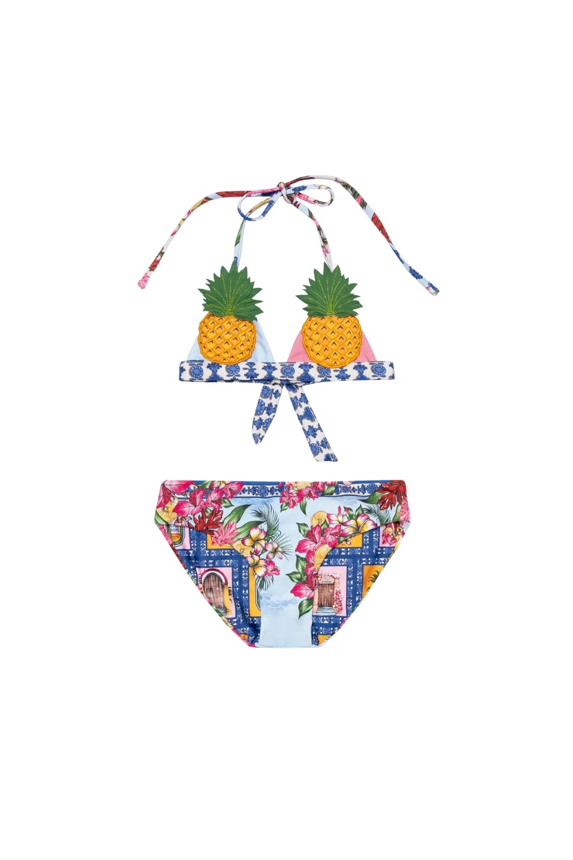 Girls' pineapple bikini set in multicolor print