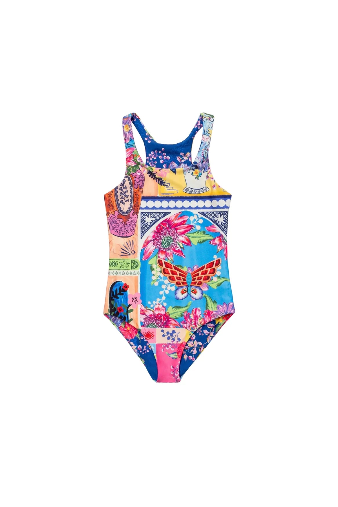 Colorful floral print girls' one piece