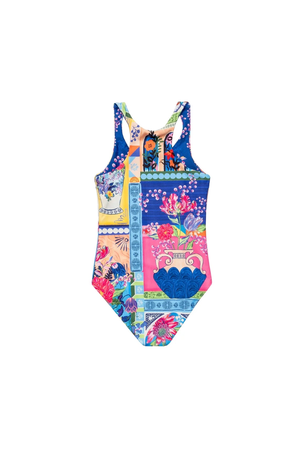 Colorful floral print girls' one piece