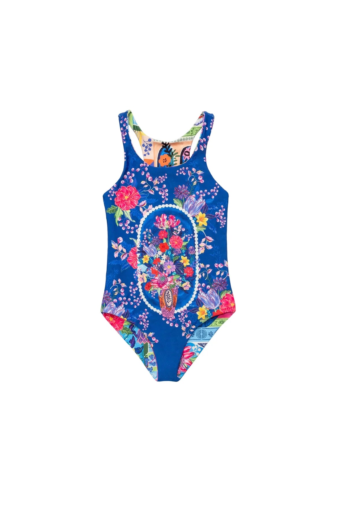 Colorful floral print girls' one piece