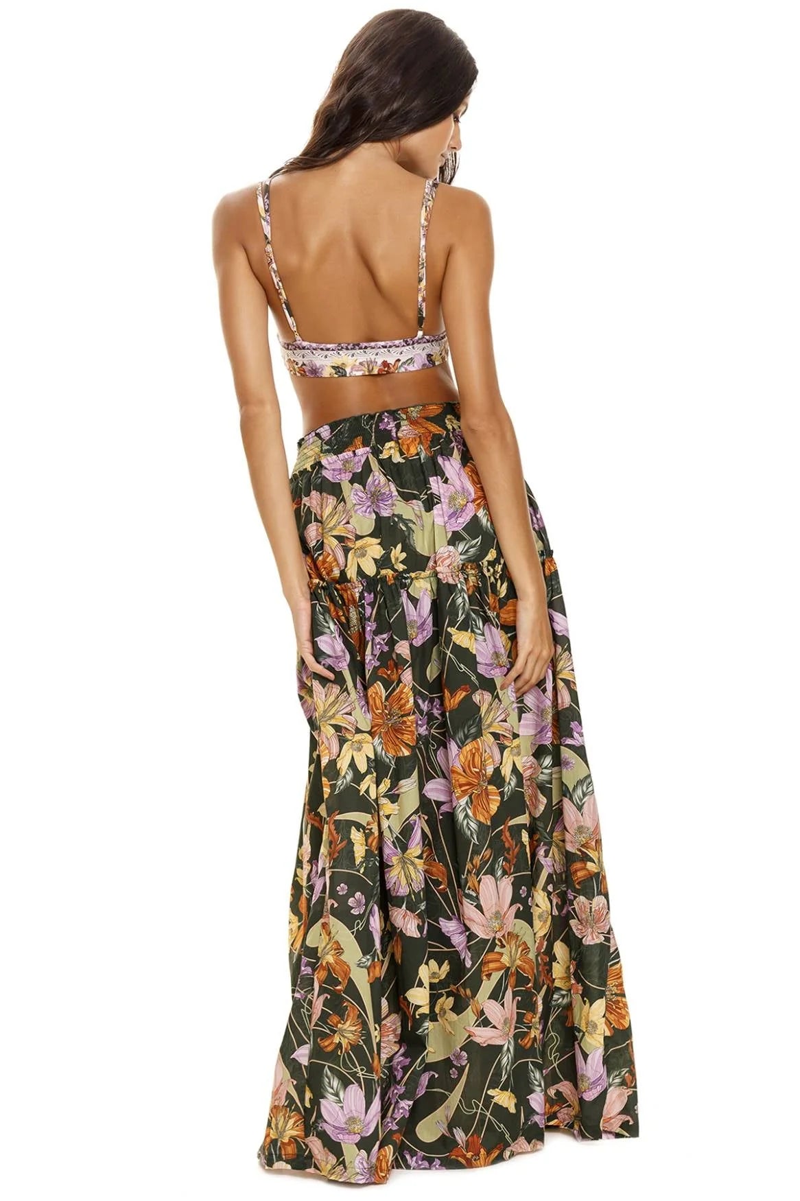 Colorful Floral Print Floor Length Skirt