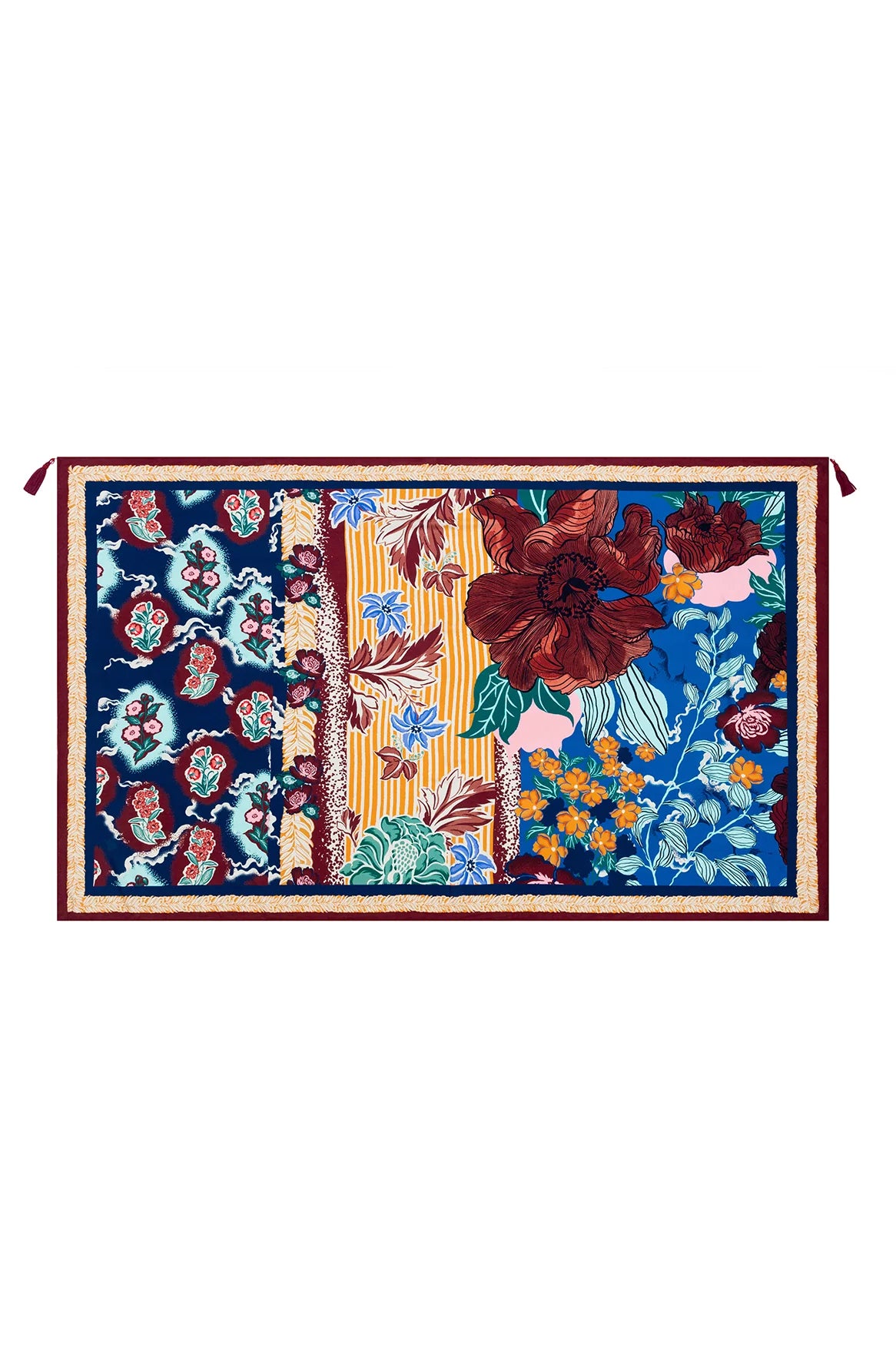 Long tasseled sarong with multicolor floral print