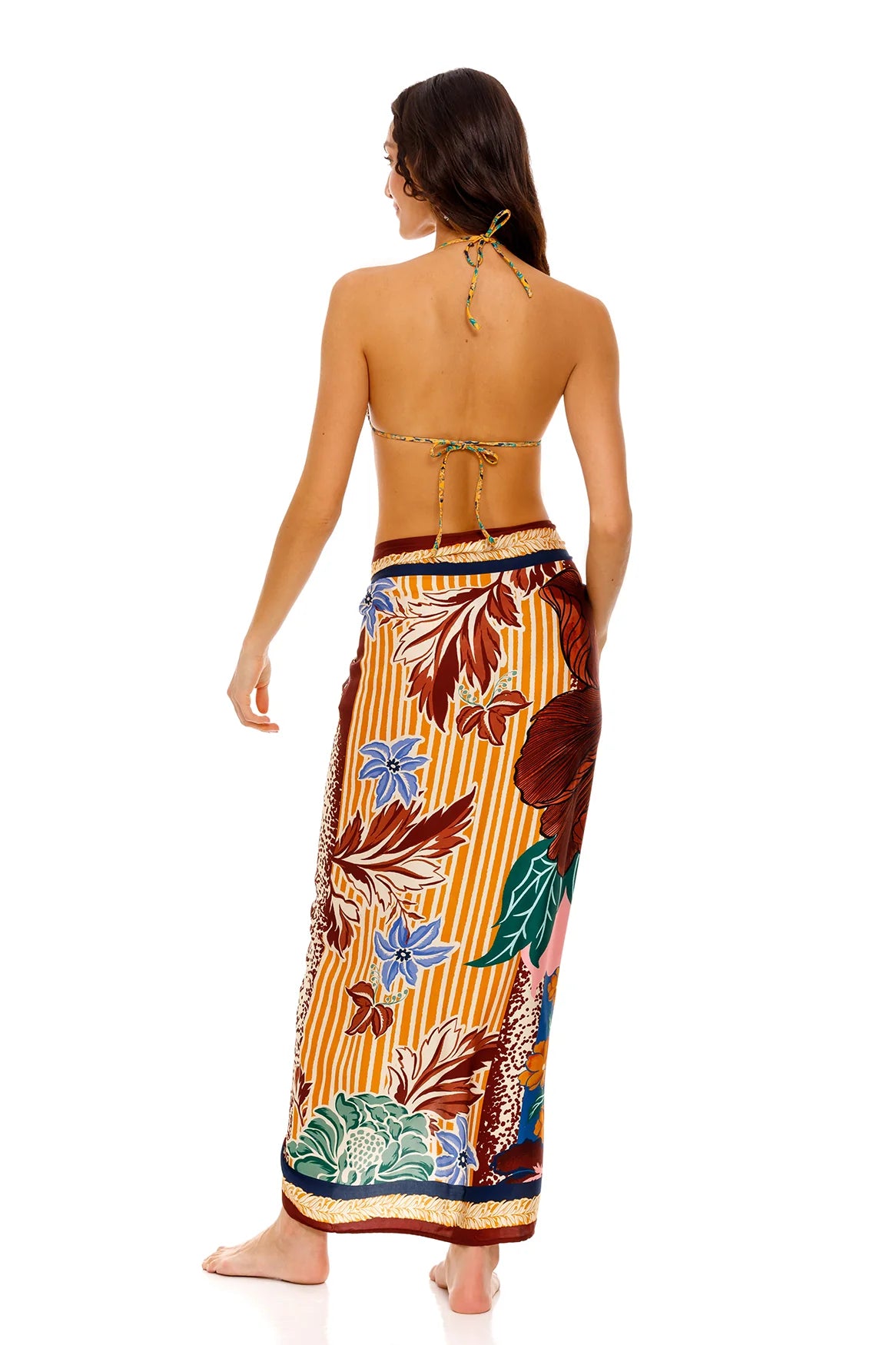 Long tasseled sarong with multicolor floral print