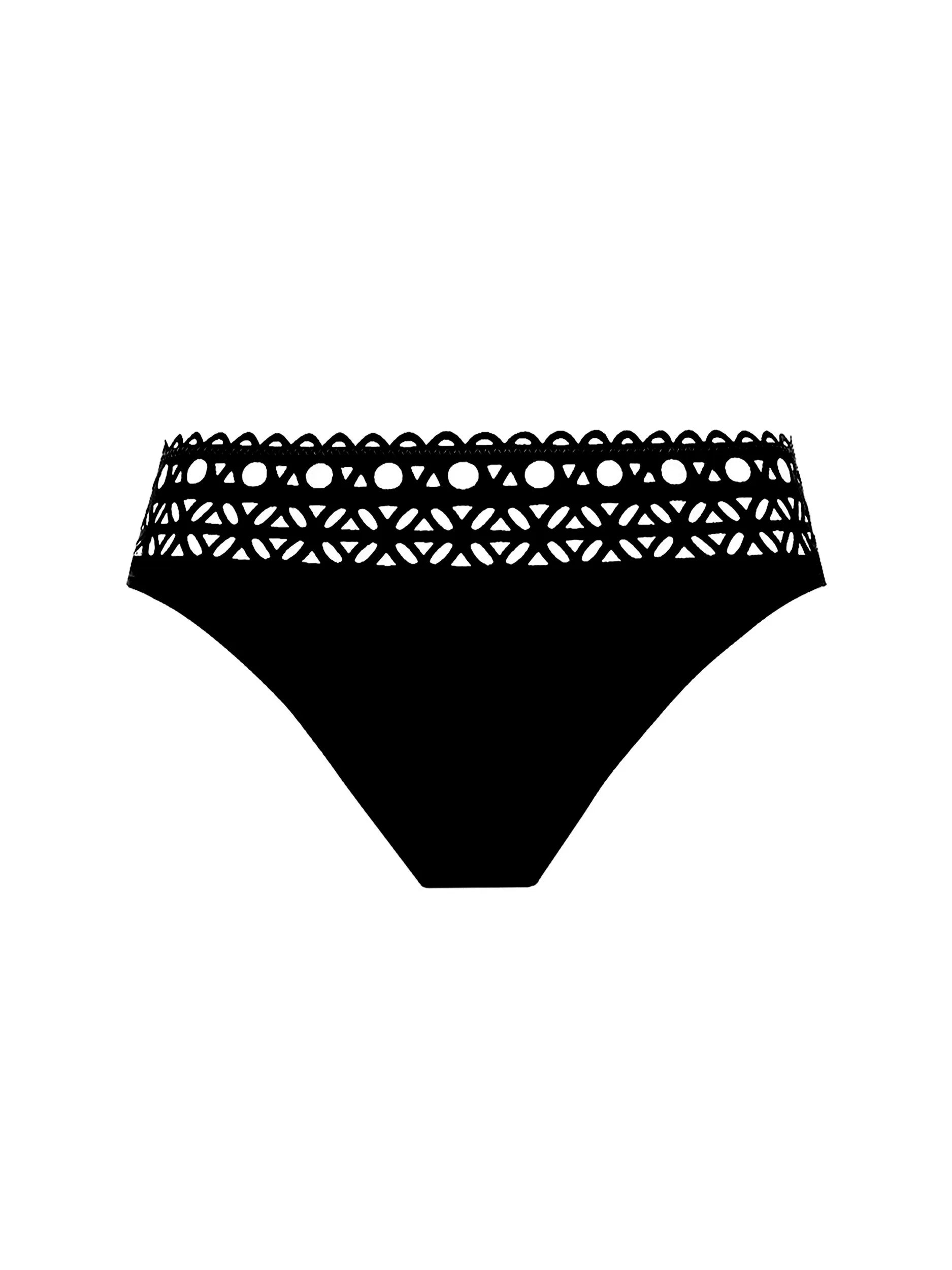 Black low waist bottom with open work band.