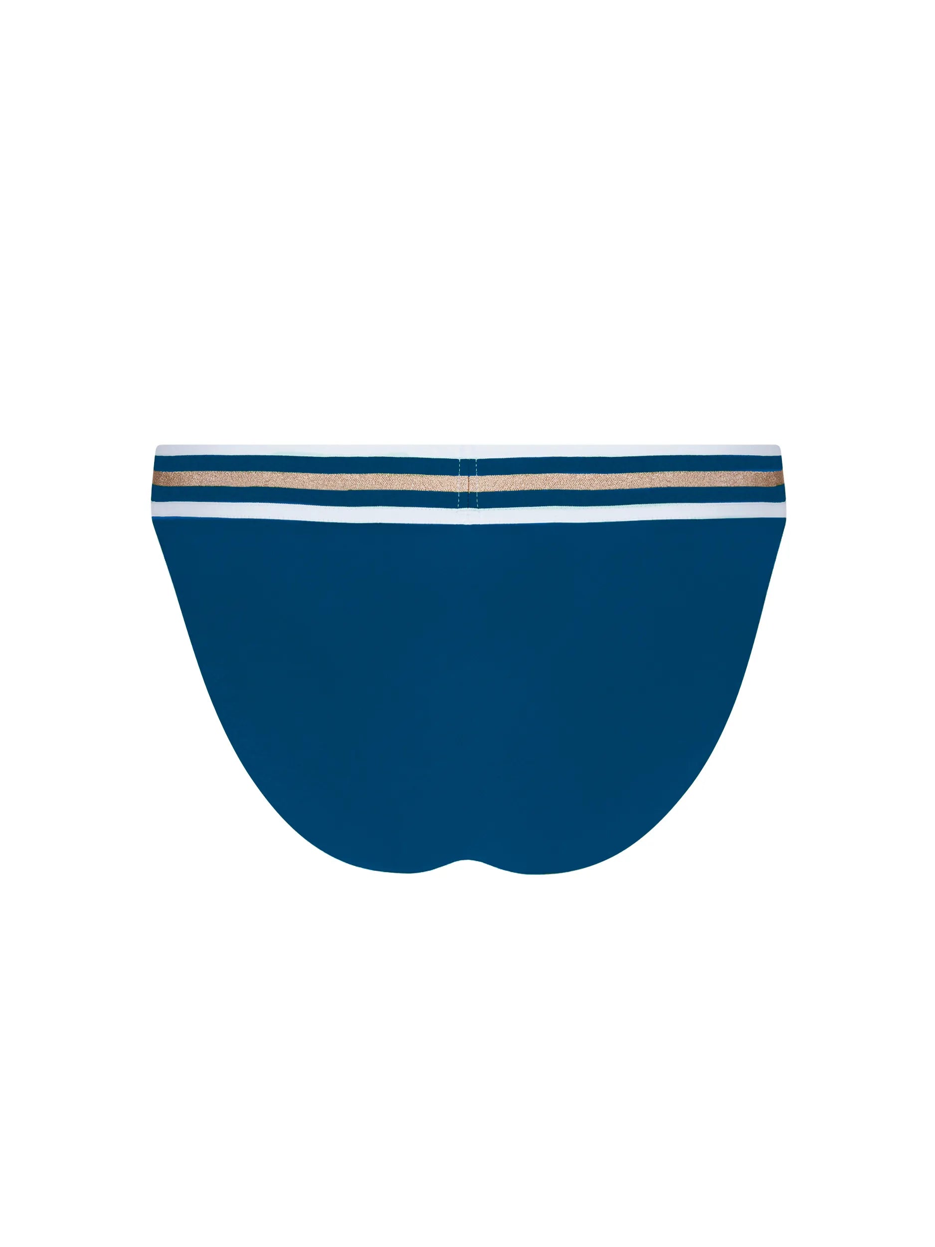 Low waist bikini bottom in blue with striped waistband