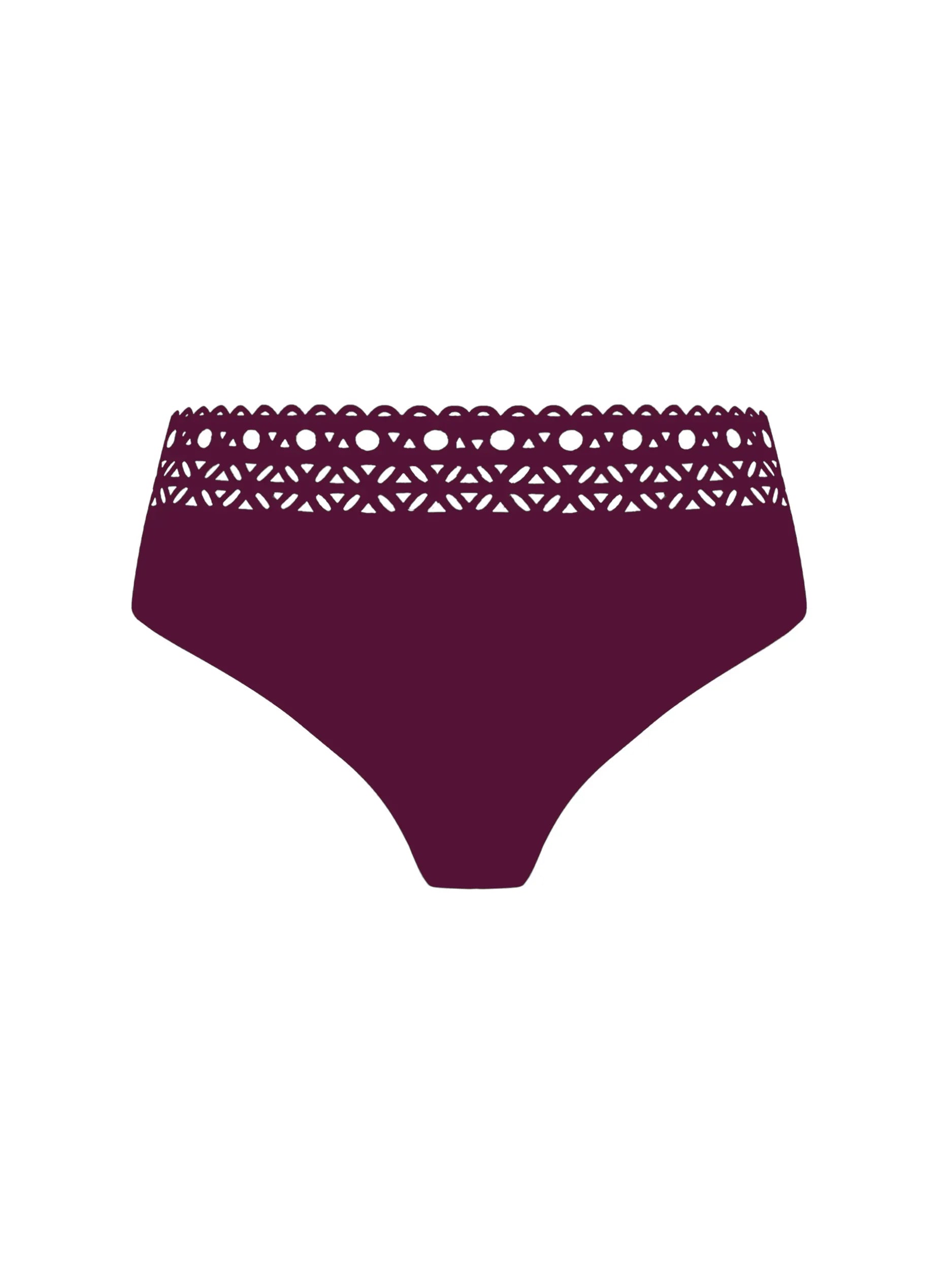 High waist bottom with thick sides and modest coverage in the back in maroon