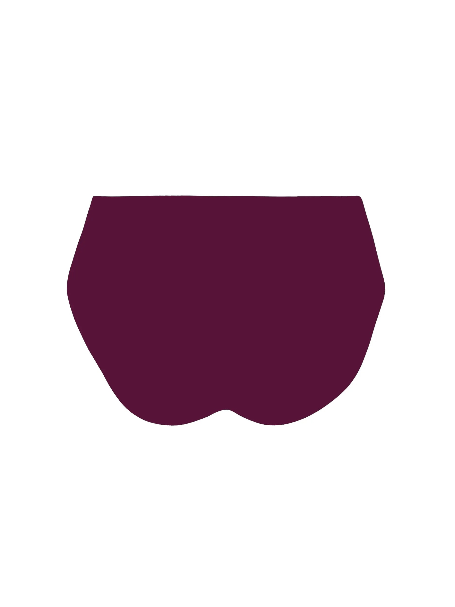 High waist bottom with thick sides and modest coverage in the back in maroon