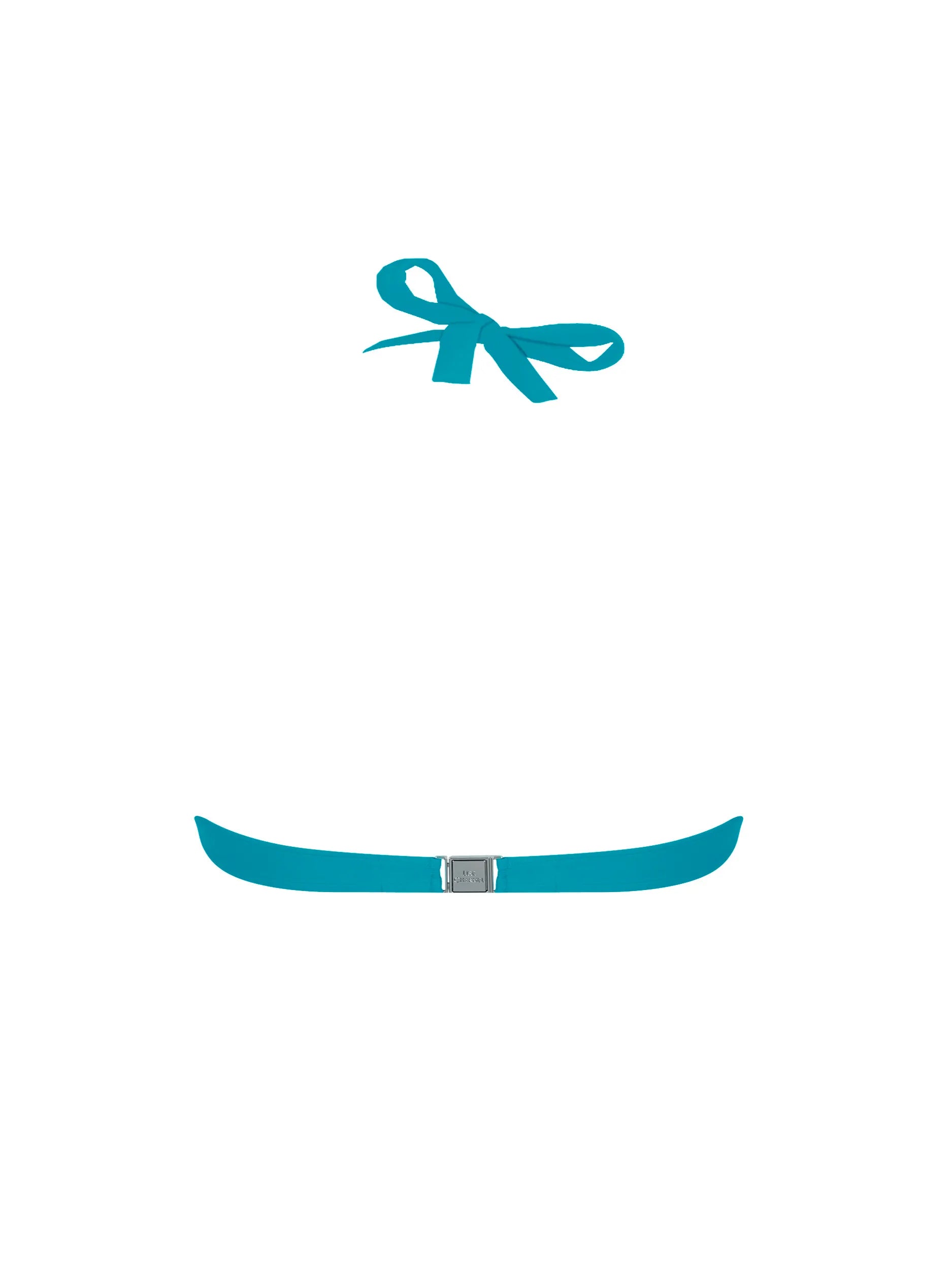 Teal triangle bikini top with lace detailing