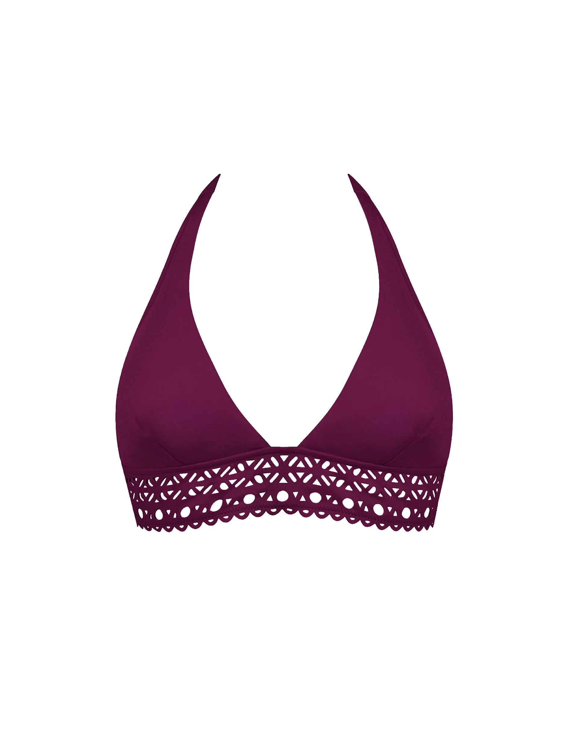 Fixed triangle top with halter tie behind the neck in maroon