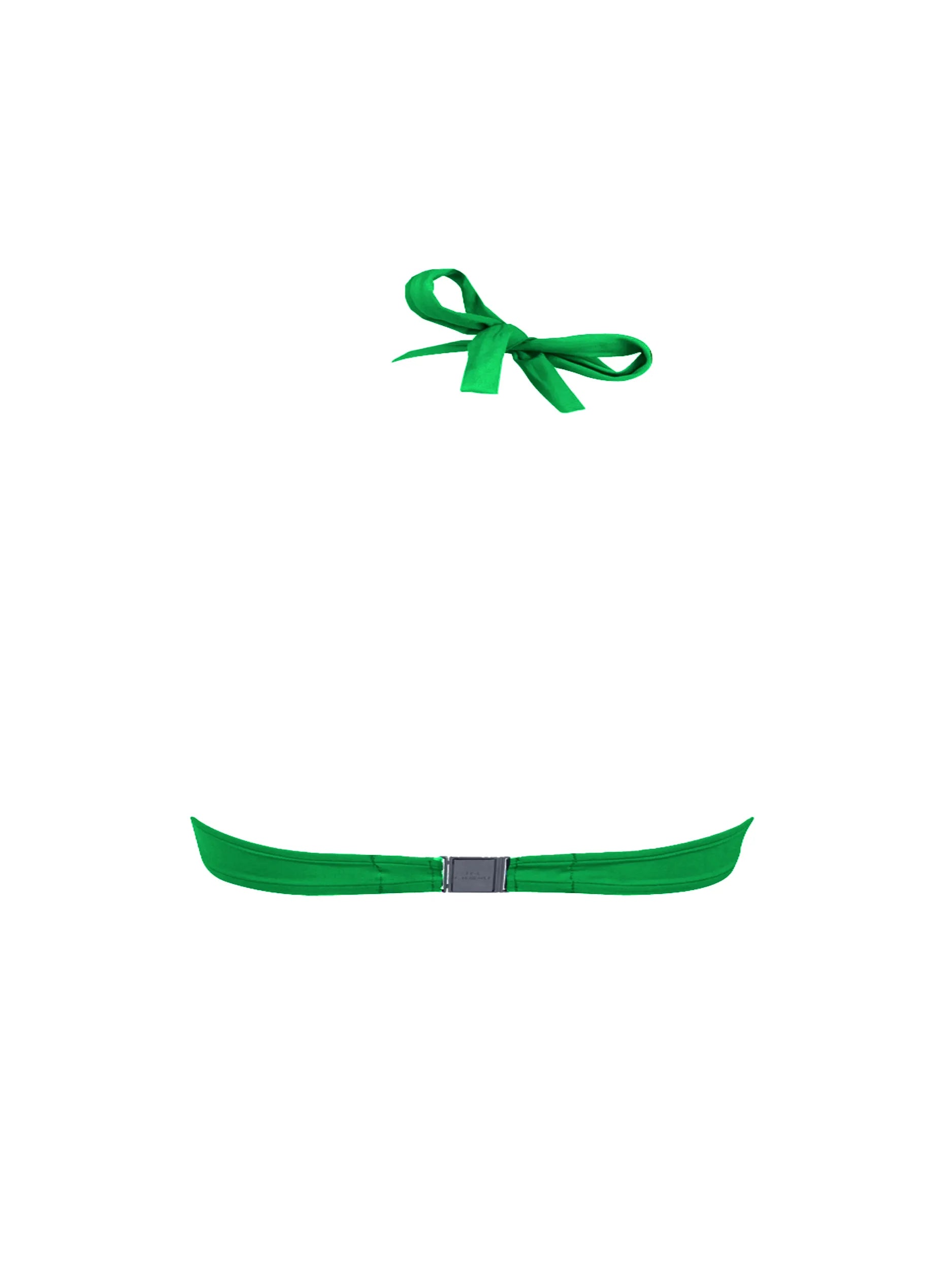 Green lattice detailed fixed triangle top with halter tie behind the neck