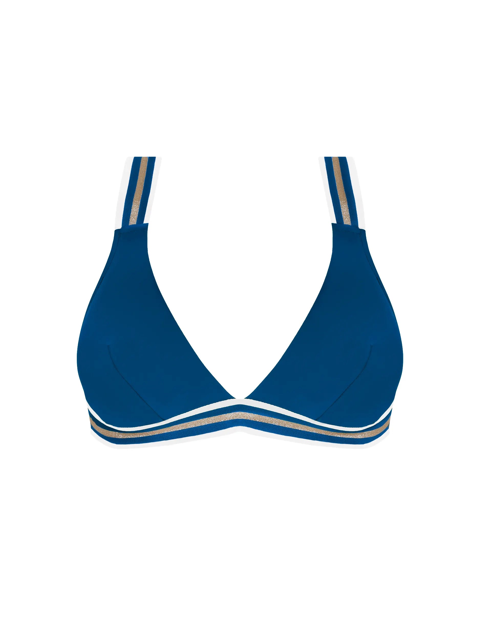 Fixed triangle bikini top with a racer back and striped trim