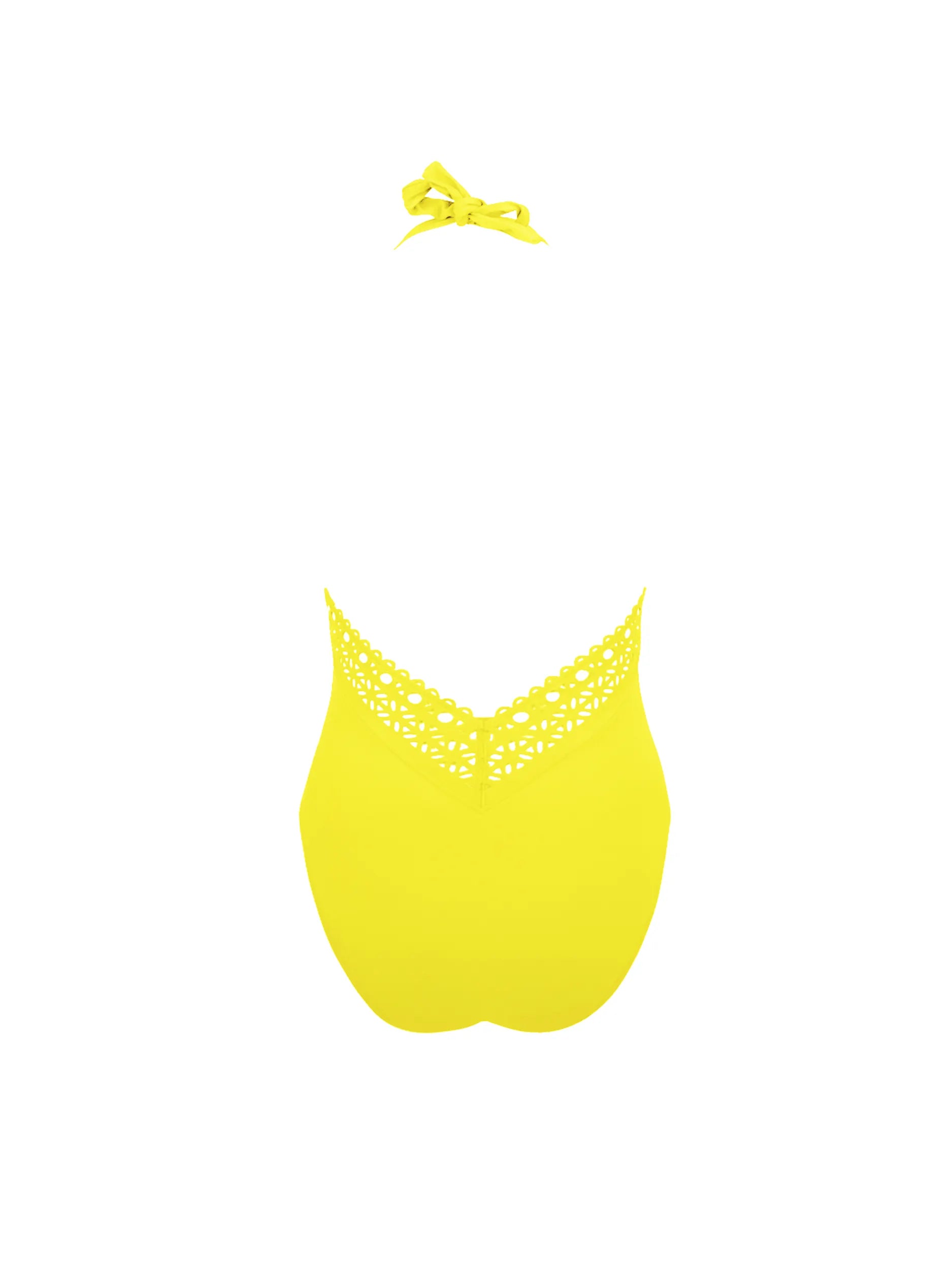 Plunging halter one piece with a low back in yellow