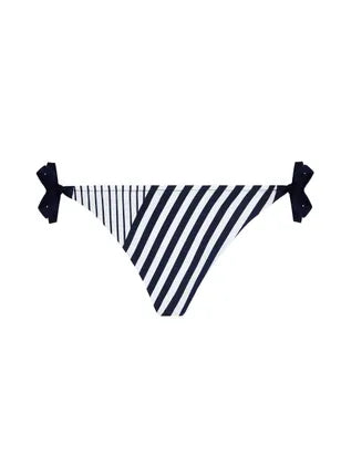 Striped low waist bottom with thick tie sides in navy and white