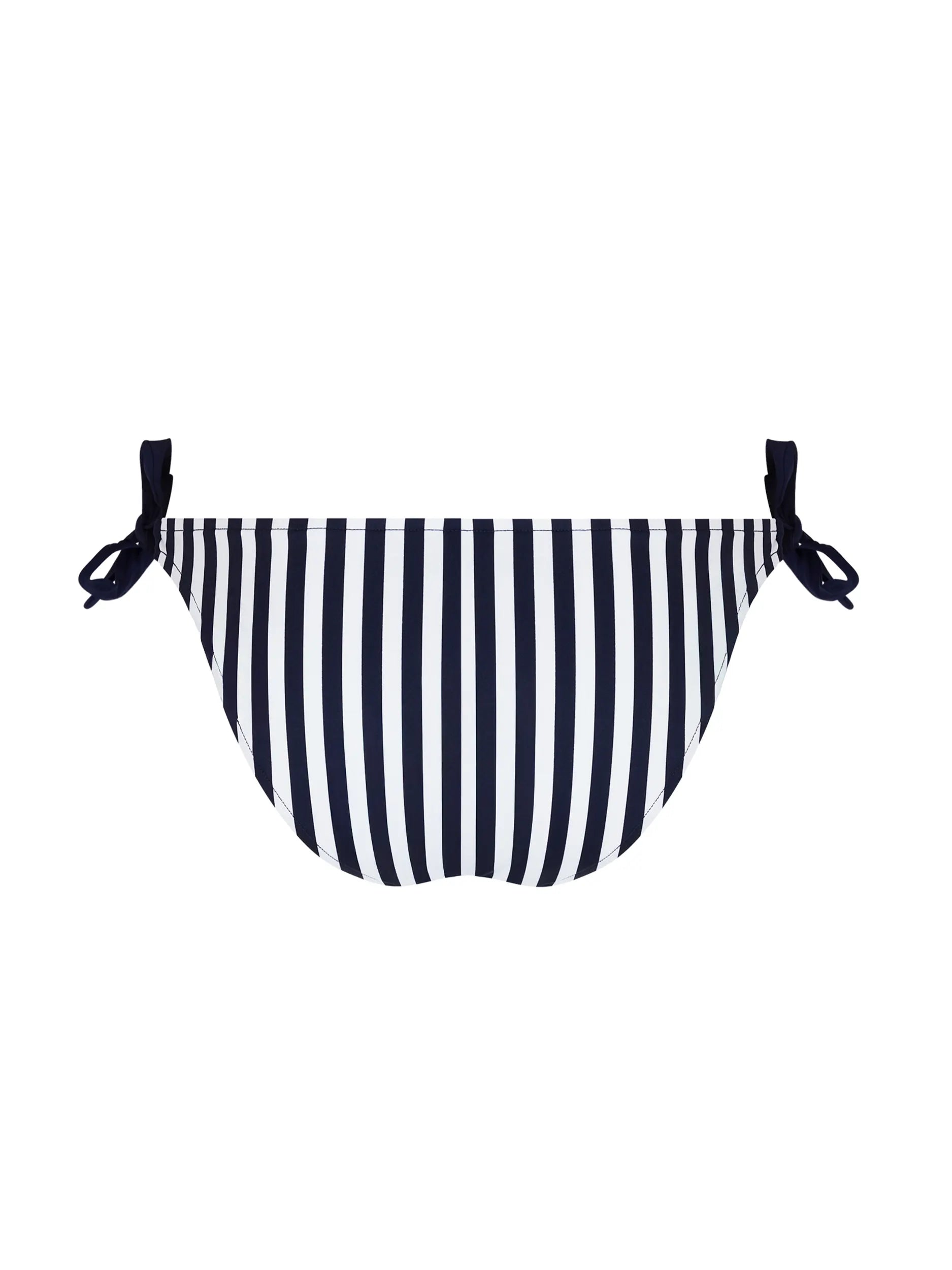 Striped low waist bottom with thick tie sides in navy and white