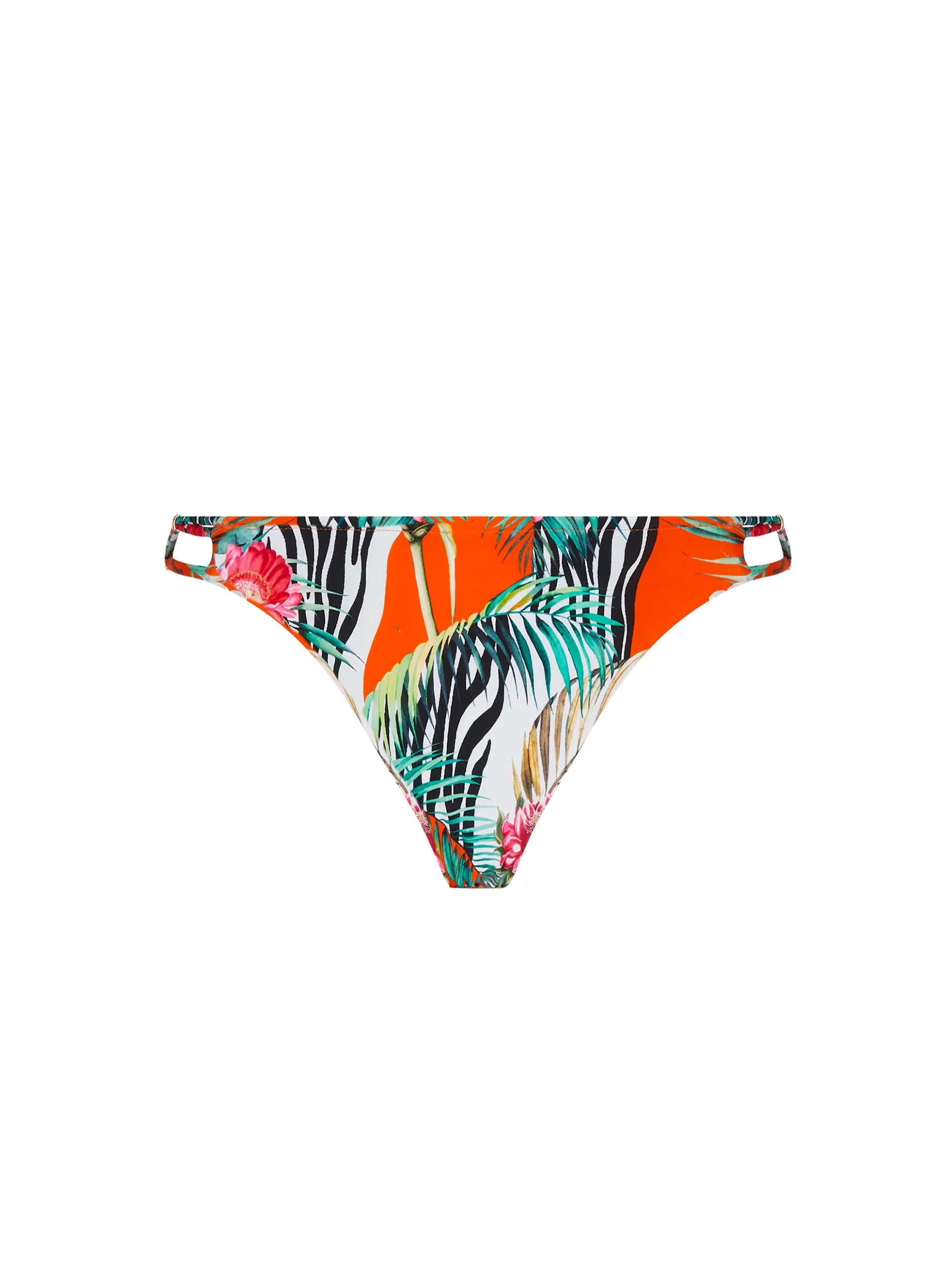 Low waist bottom with strappy sides in tropical print