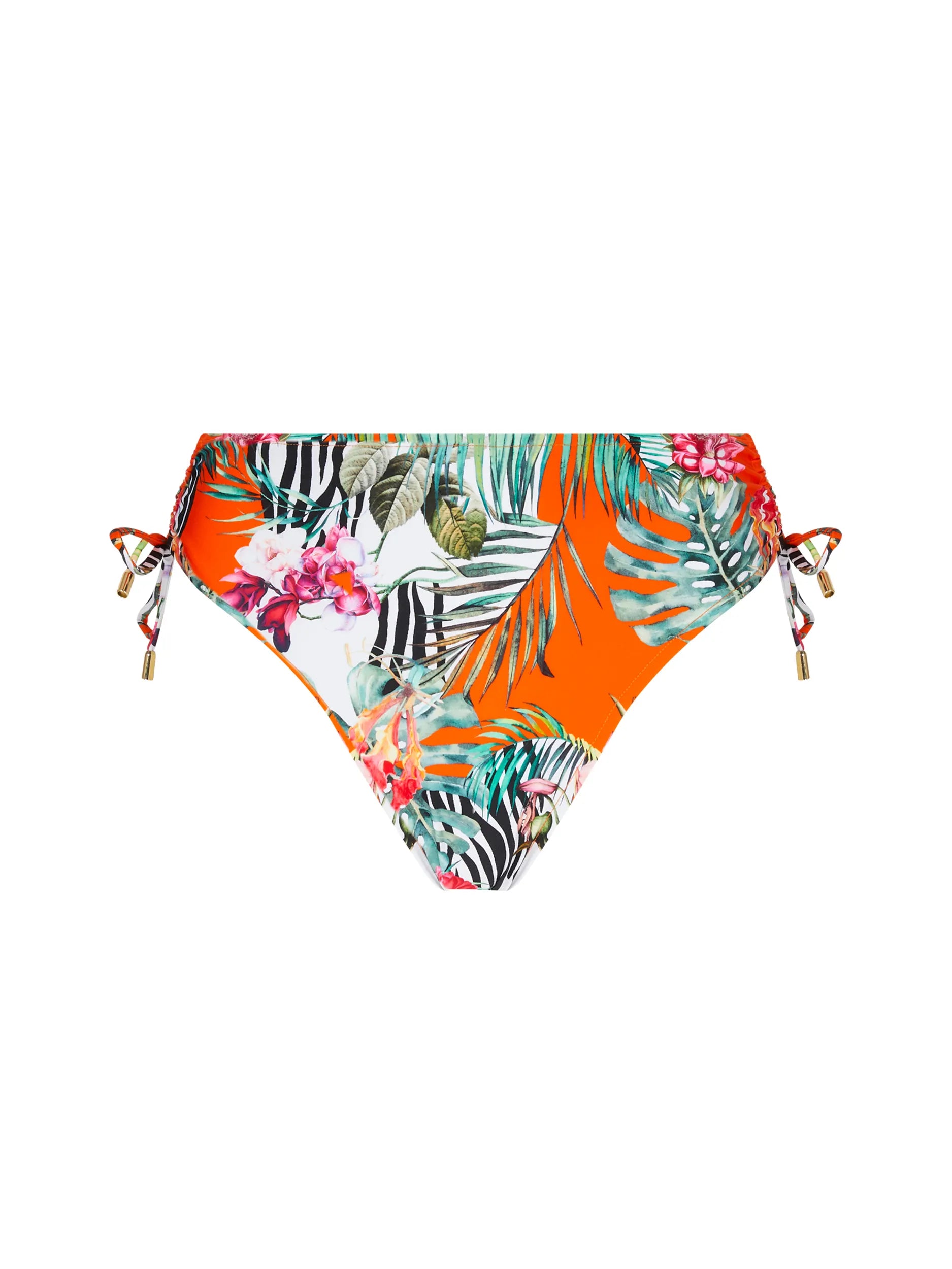 High waist bottom with tie sides in colorful tropical print