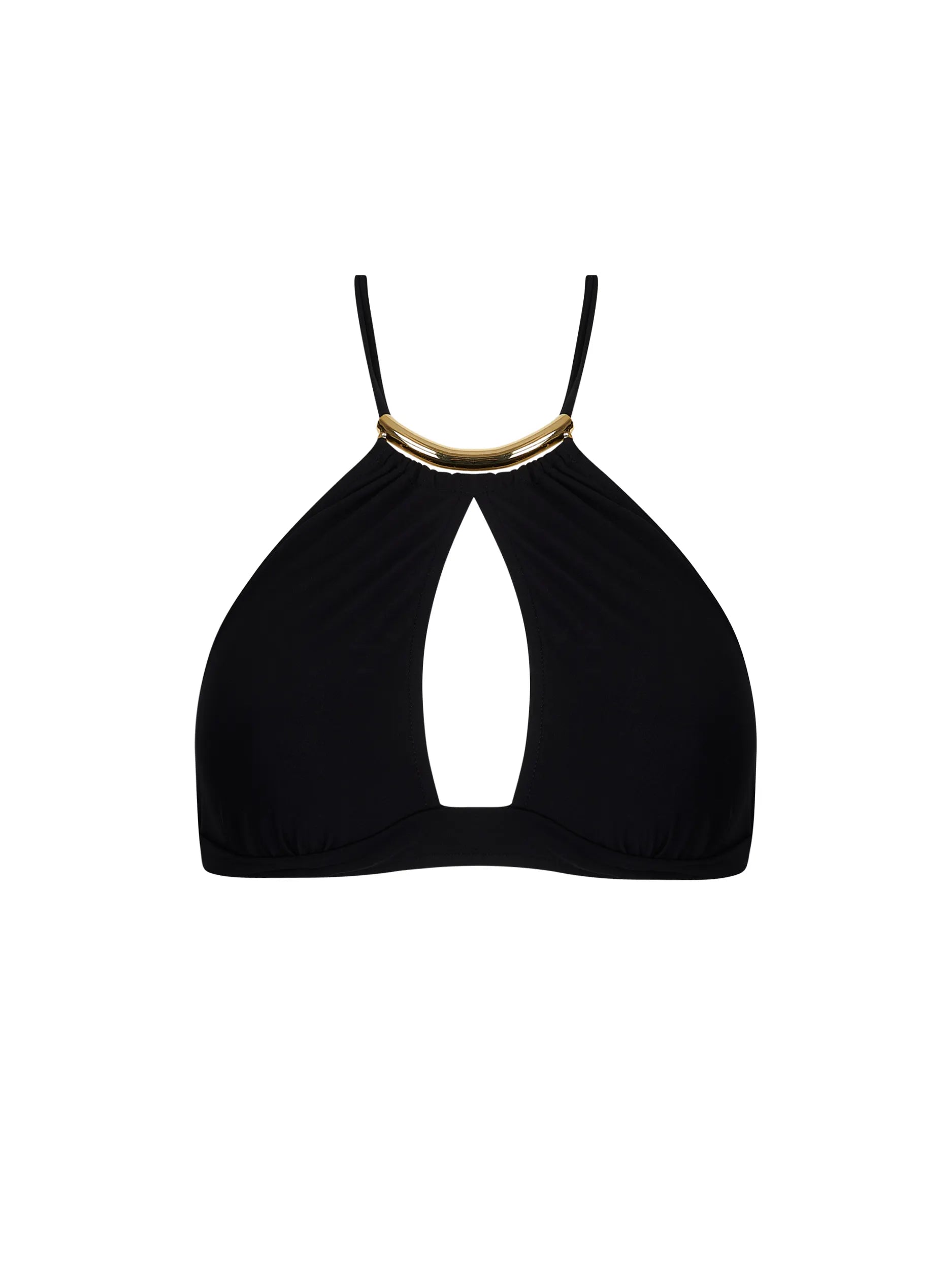 Halter top with front cutout and gold hardware in Black