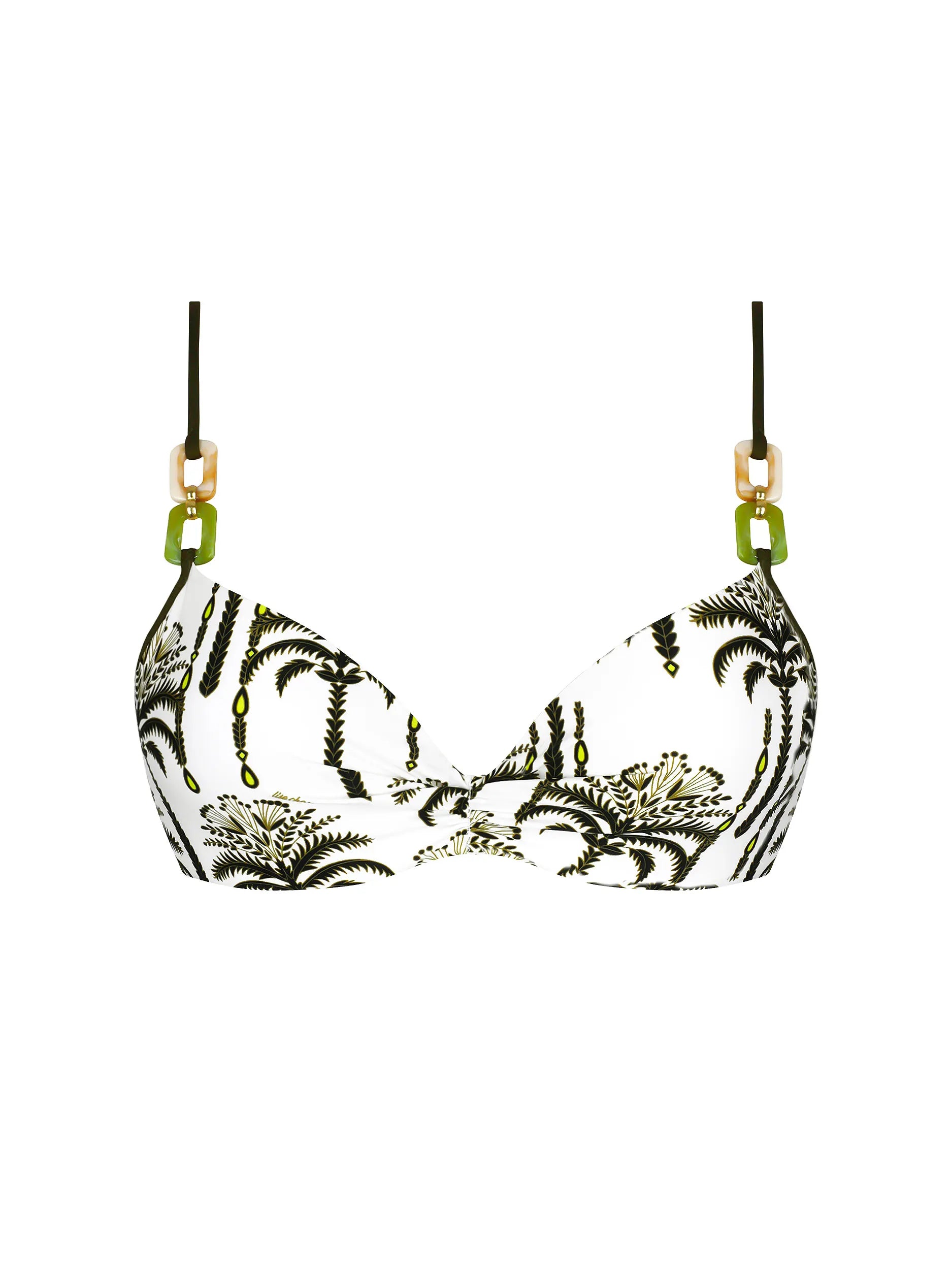 Molded cup underwire bikini top in palm tree print