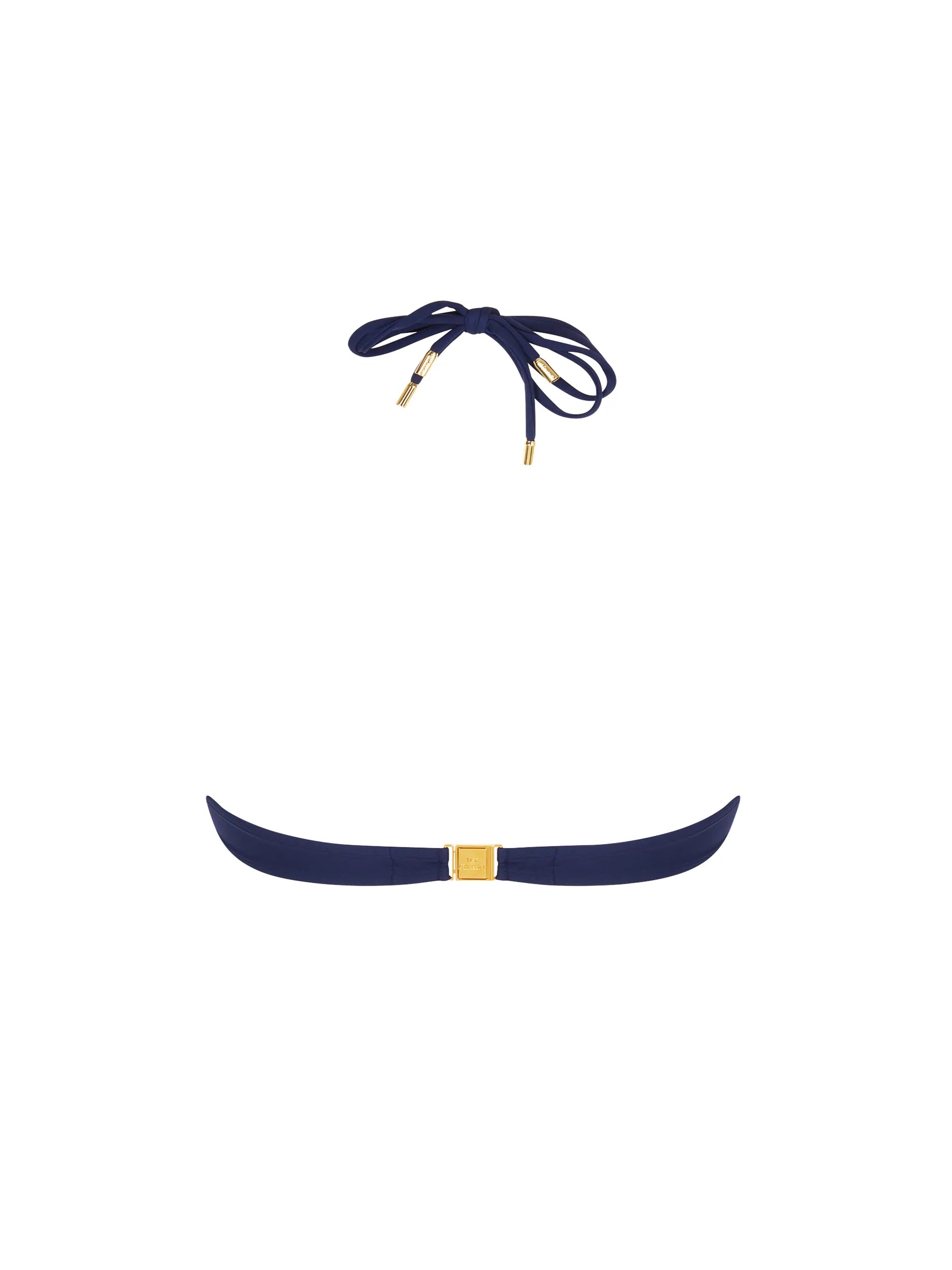 Padded underwire top with gold u shape hardware in dark blue