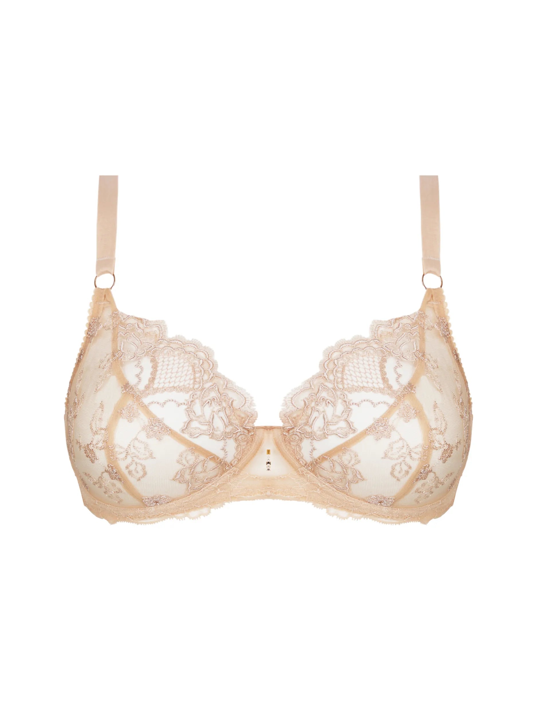 Nude Underwire Bra With Floral Embroidery