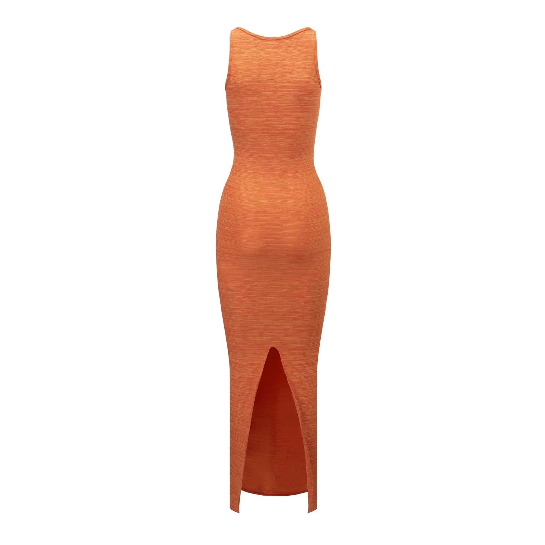 light orange fitted tank style maxi dress