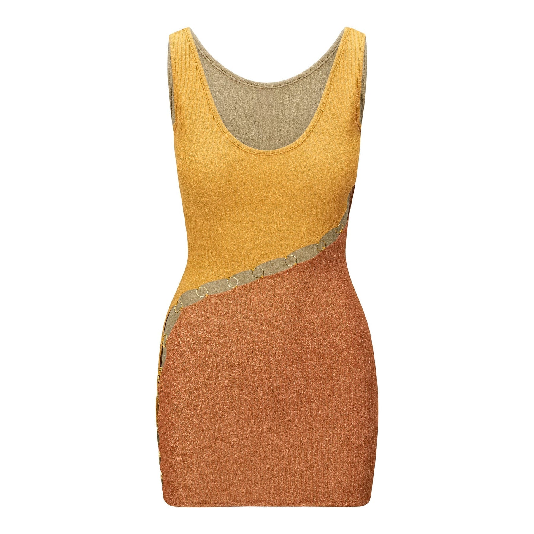 Ring Adorned Ribbed Mini Dress