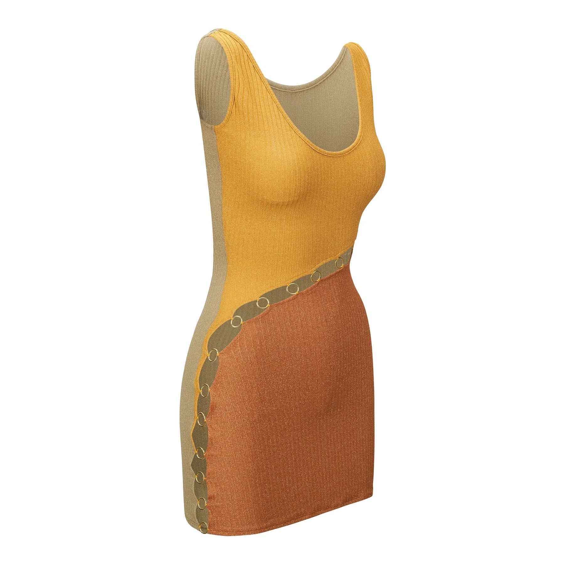 Ring Adorned Ribbed Mini Dress